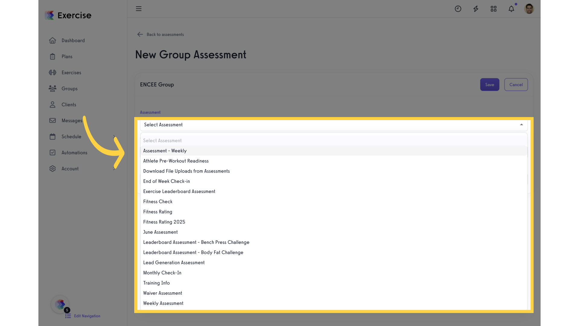 Click on 'Assessment - Weekly'