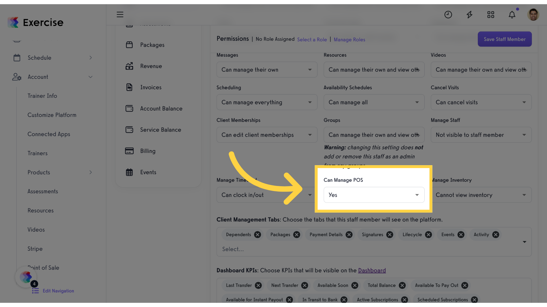 Locate the 'Can Manage POS' permission.