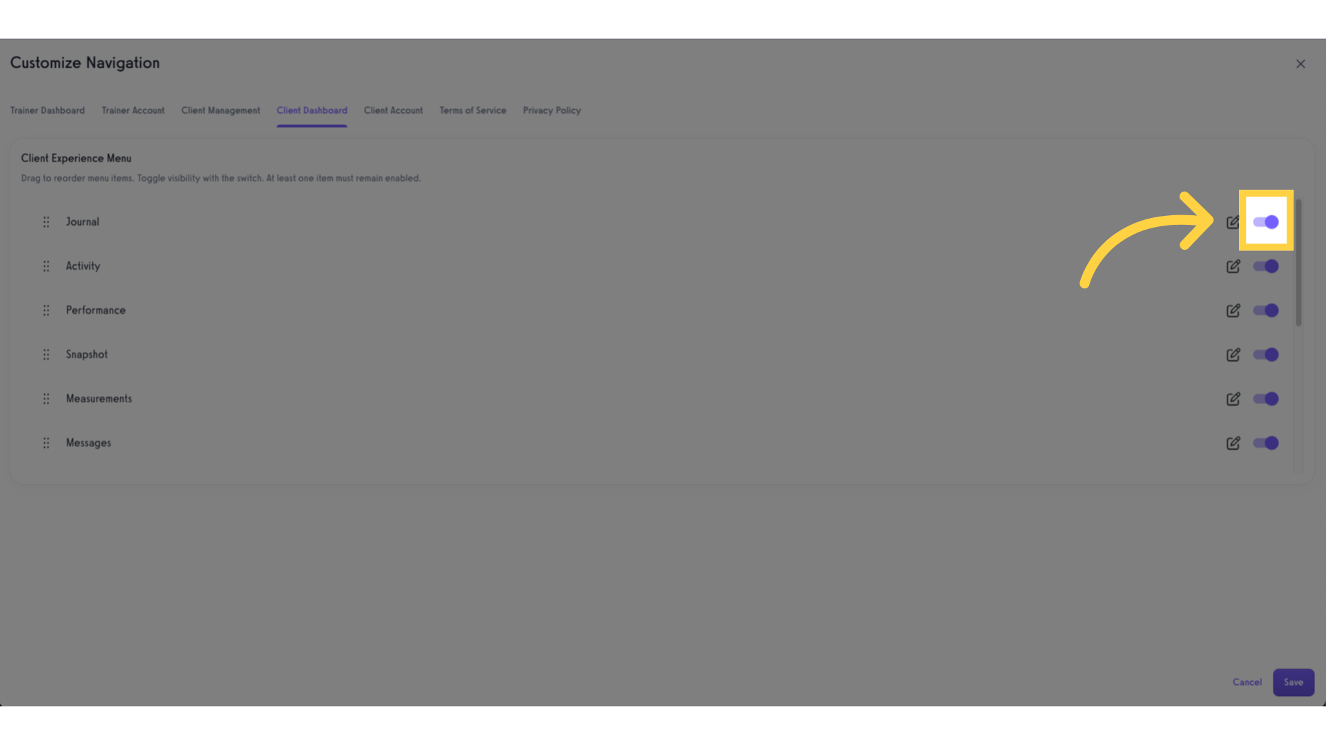 Toggle on/off.