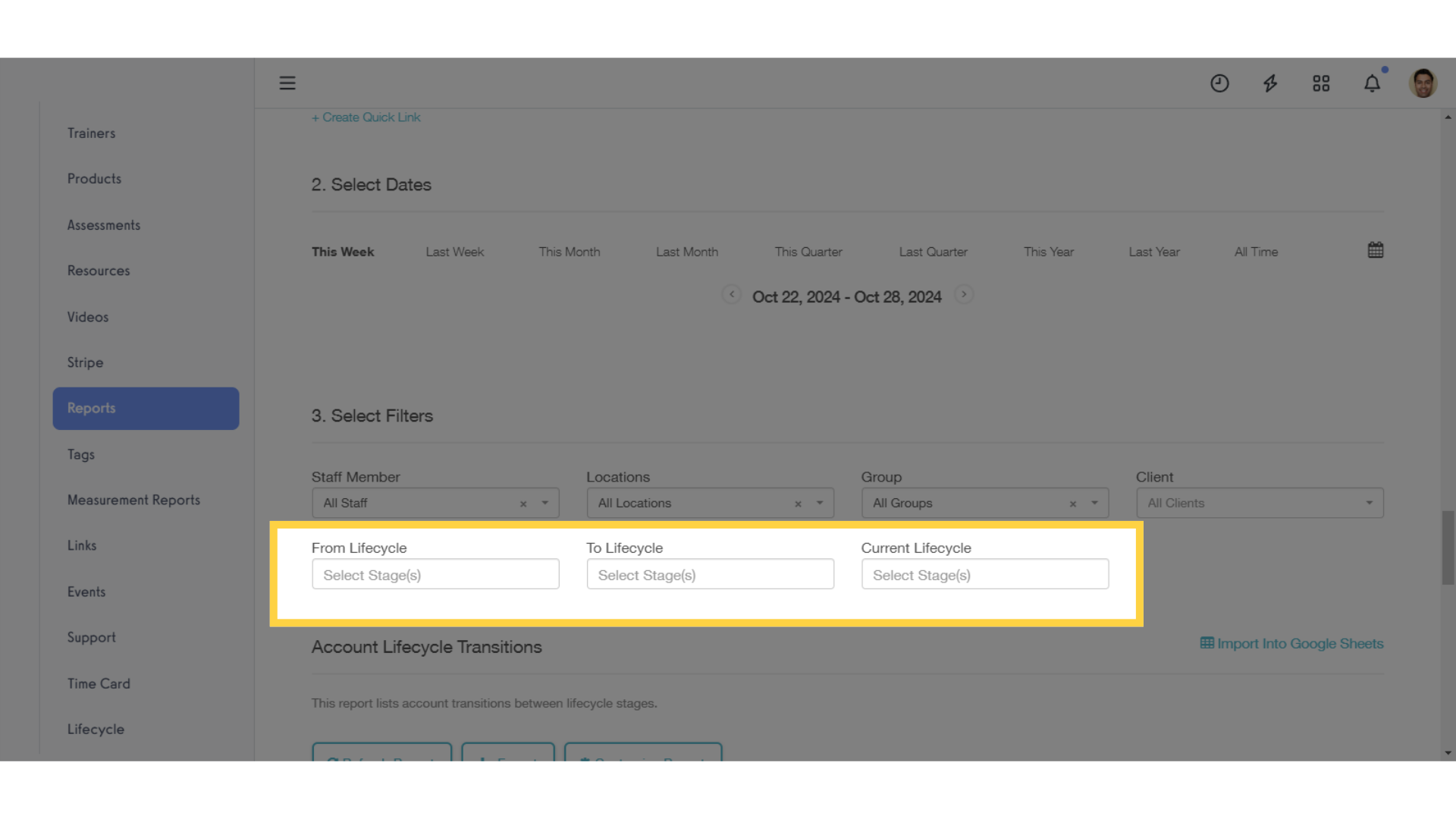 You can limit the results by 'From', 'To', and current stage.