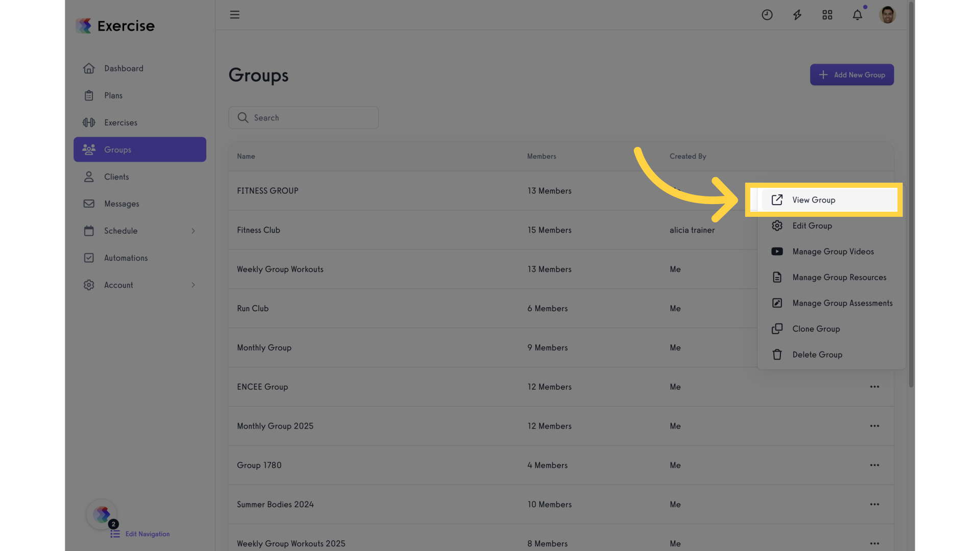 Click 'View Group'.