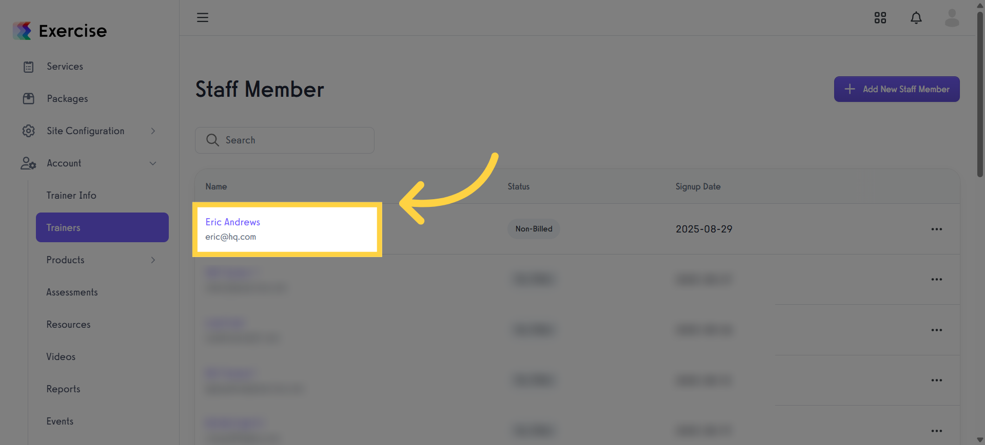 Select a Staff Member.