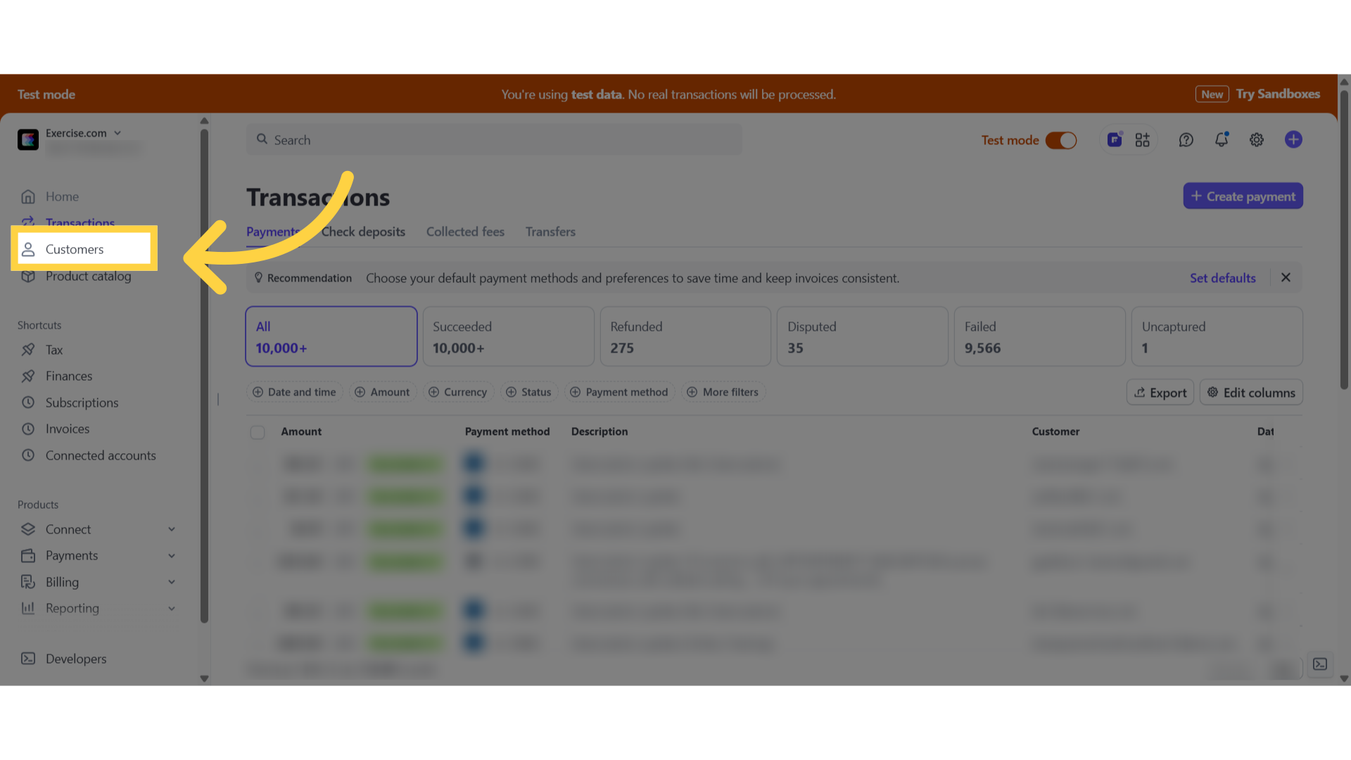 Click Customers Tab.