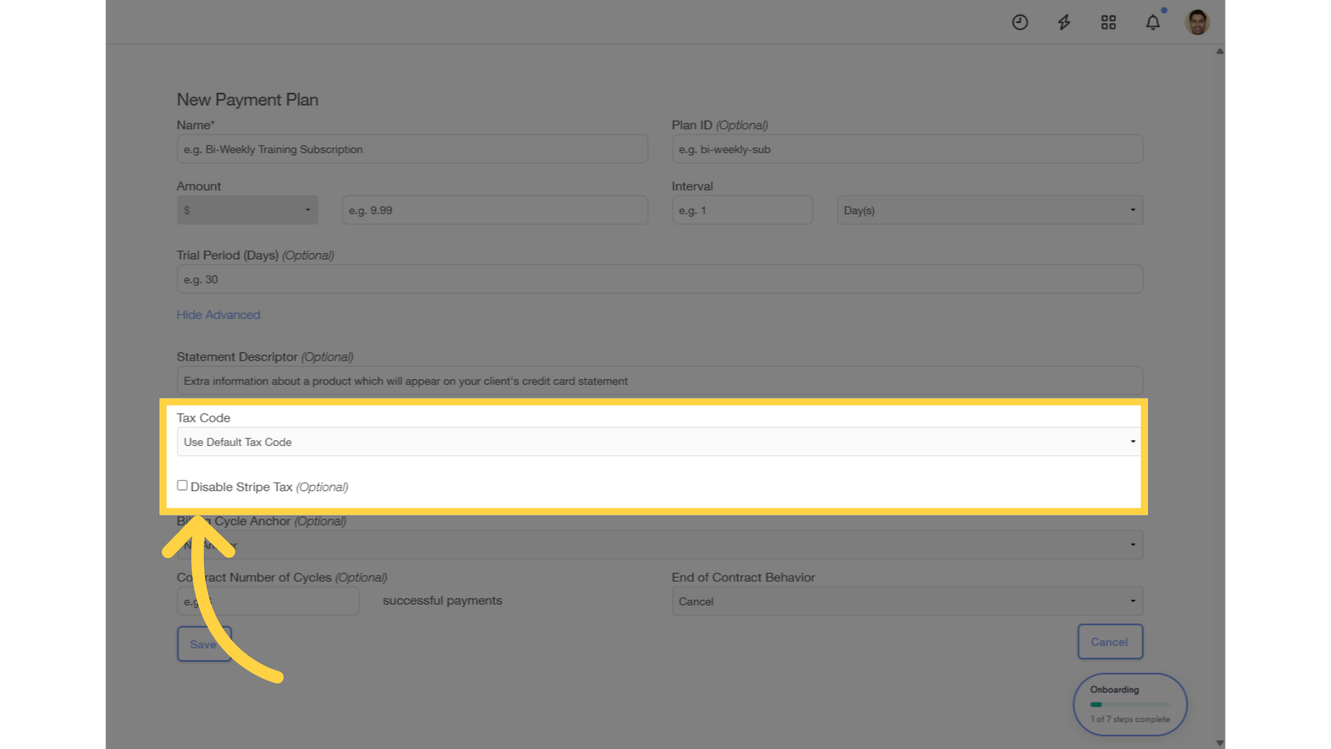 Enable or Disable Stripe Tax.