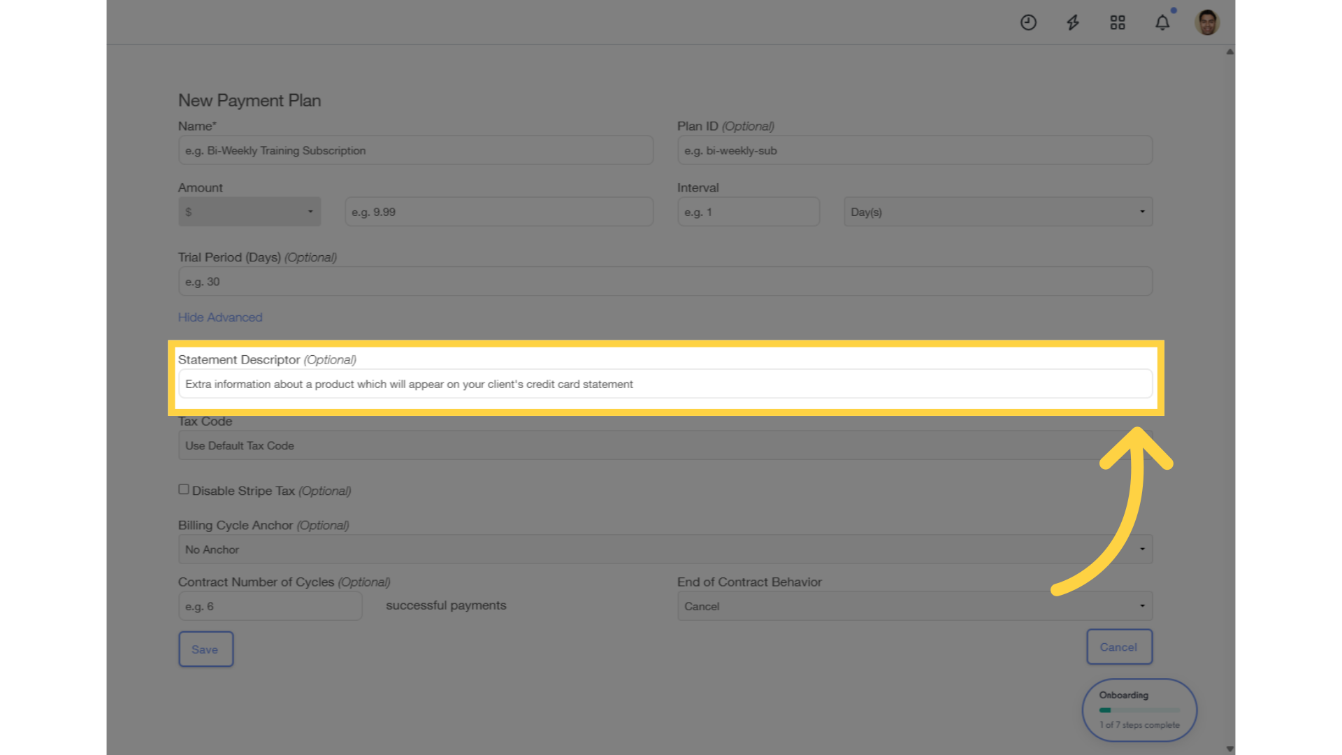 Enter Plan Statement Descriptor (Optional).
