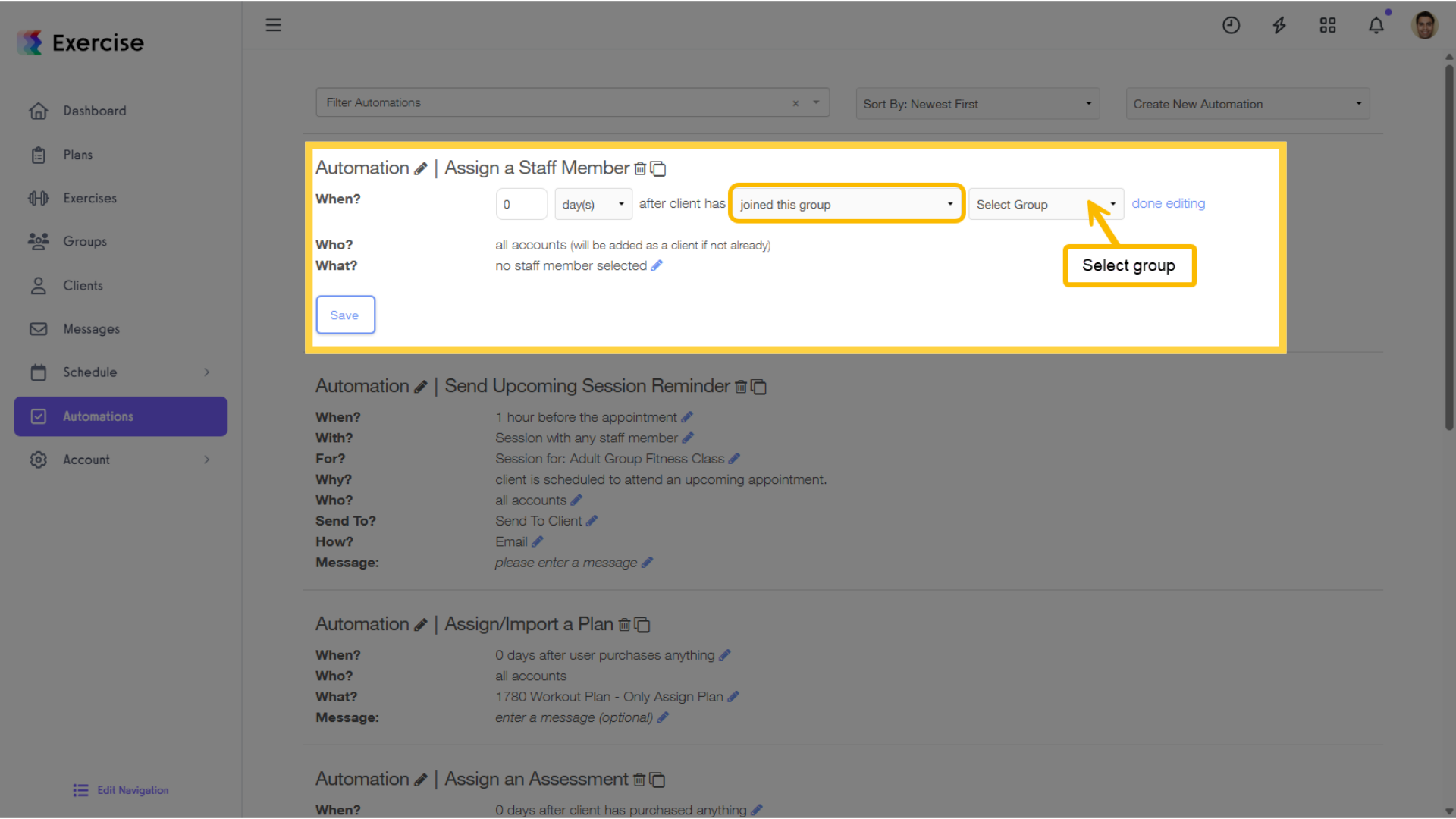 Option 5: For has âjoined this groupâ, select the group.
