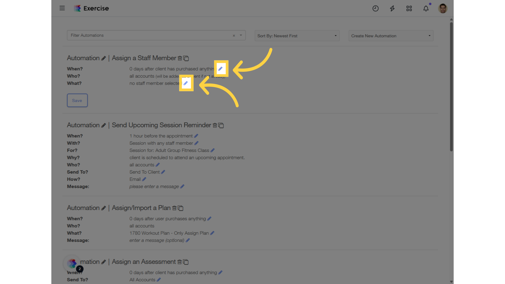 Click on the edit icons to customize.