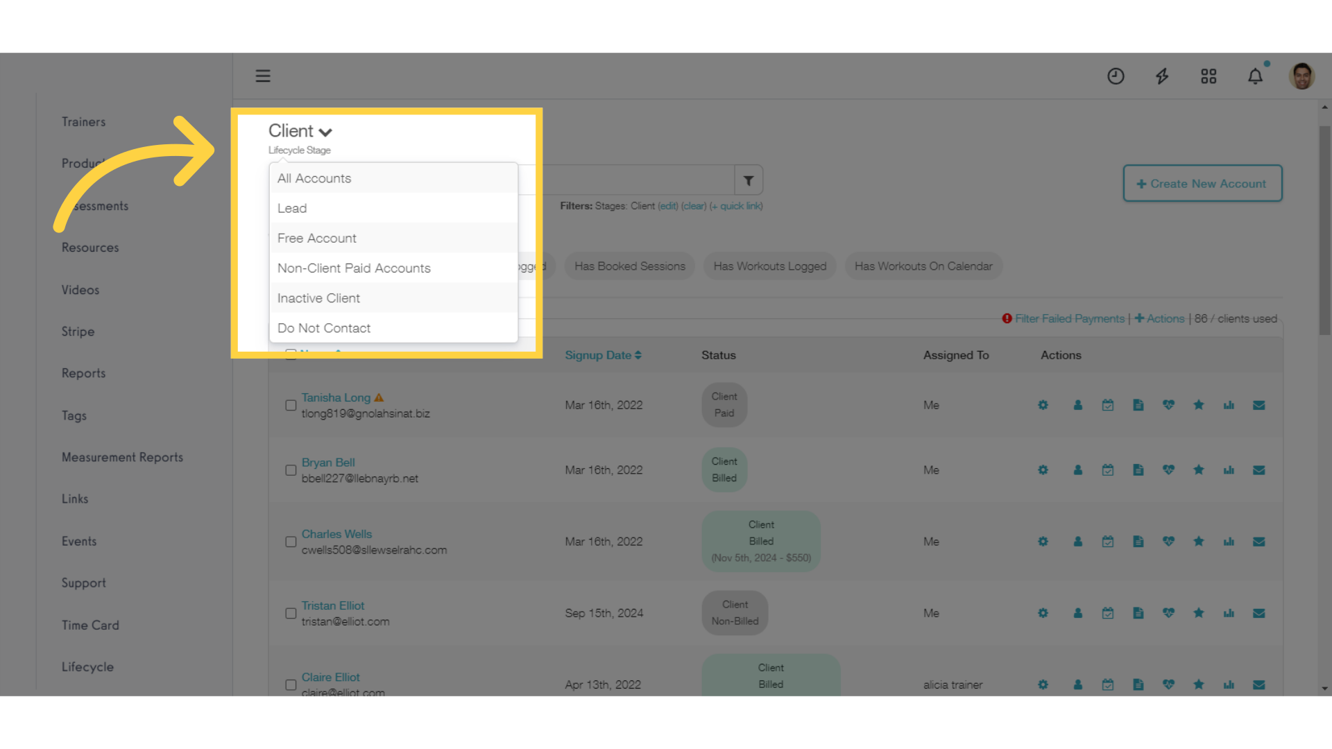 Click the down arrow to see the available Lifecycle stages, and choose who you want to see.