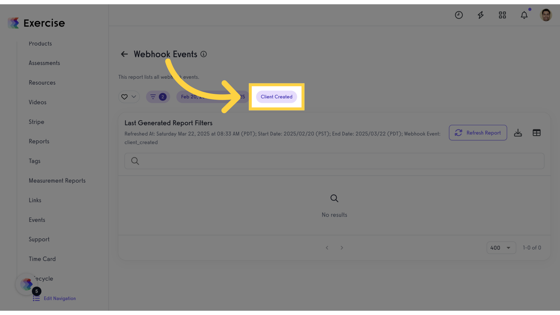 Click 'Client Created'