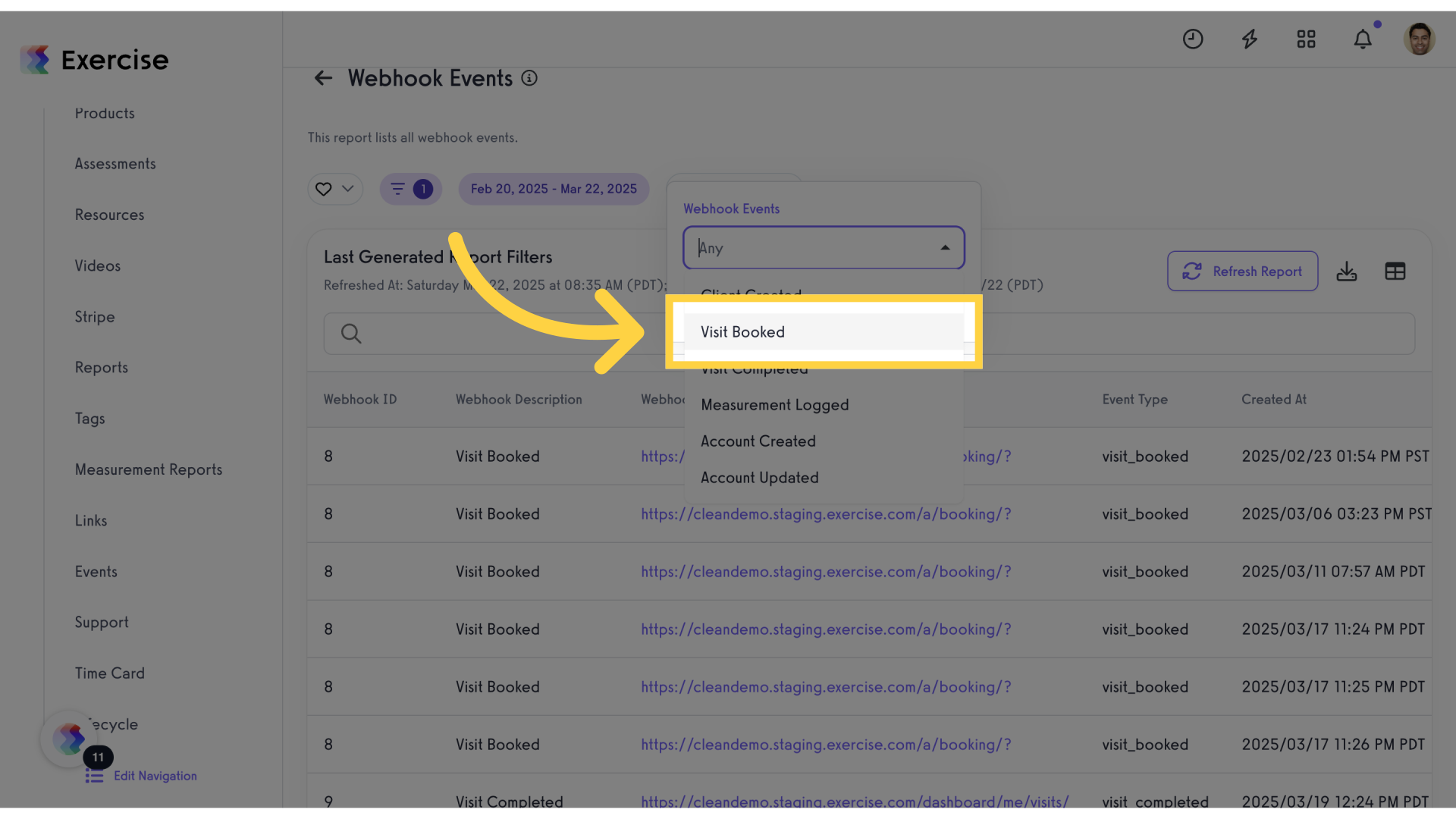 Click 'Visit Booked'