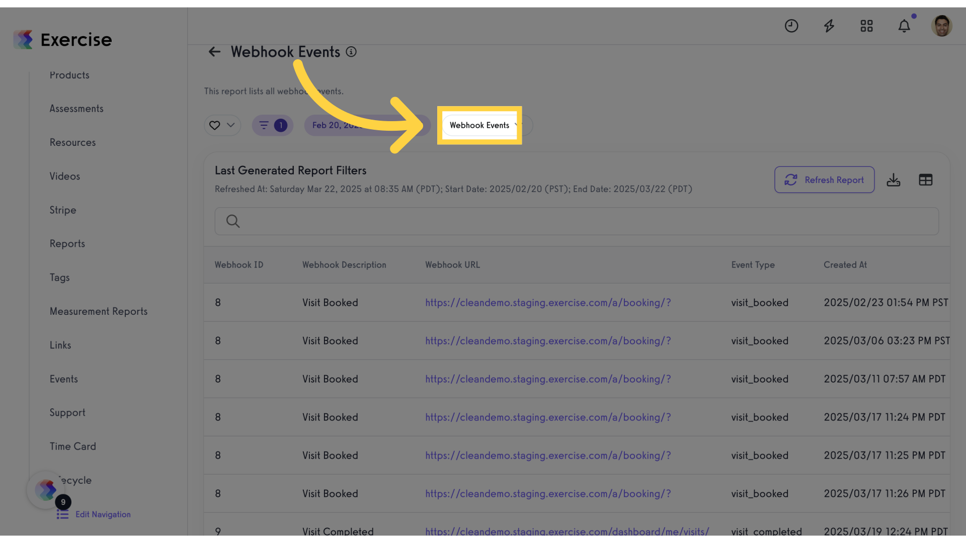 Click 'Webhook Events'