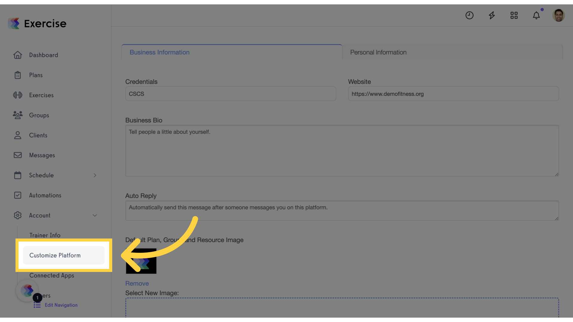 Click 'Customize Platform'