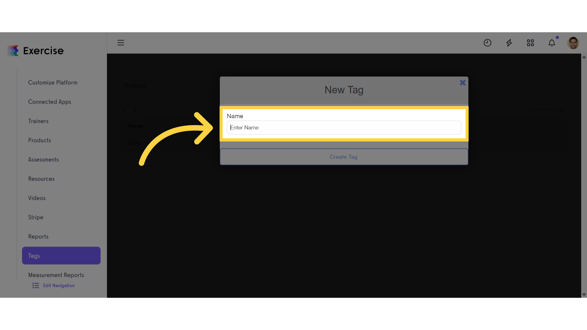 Enter tag or category name