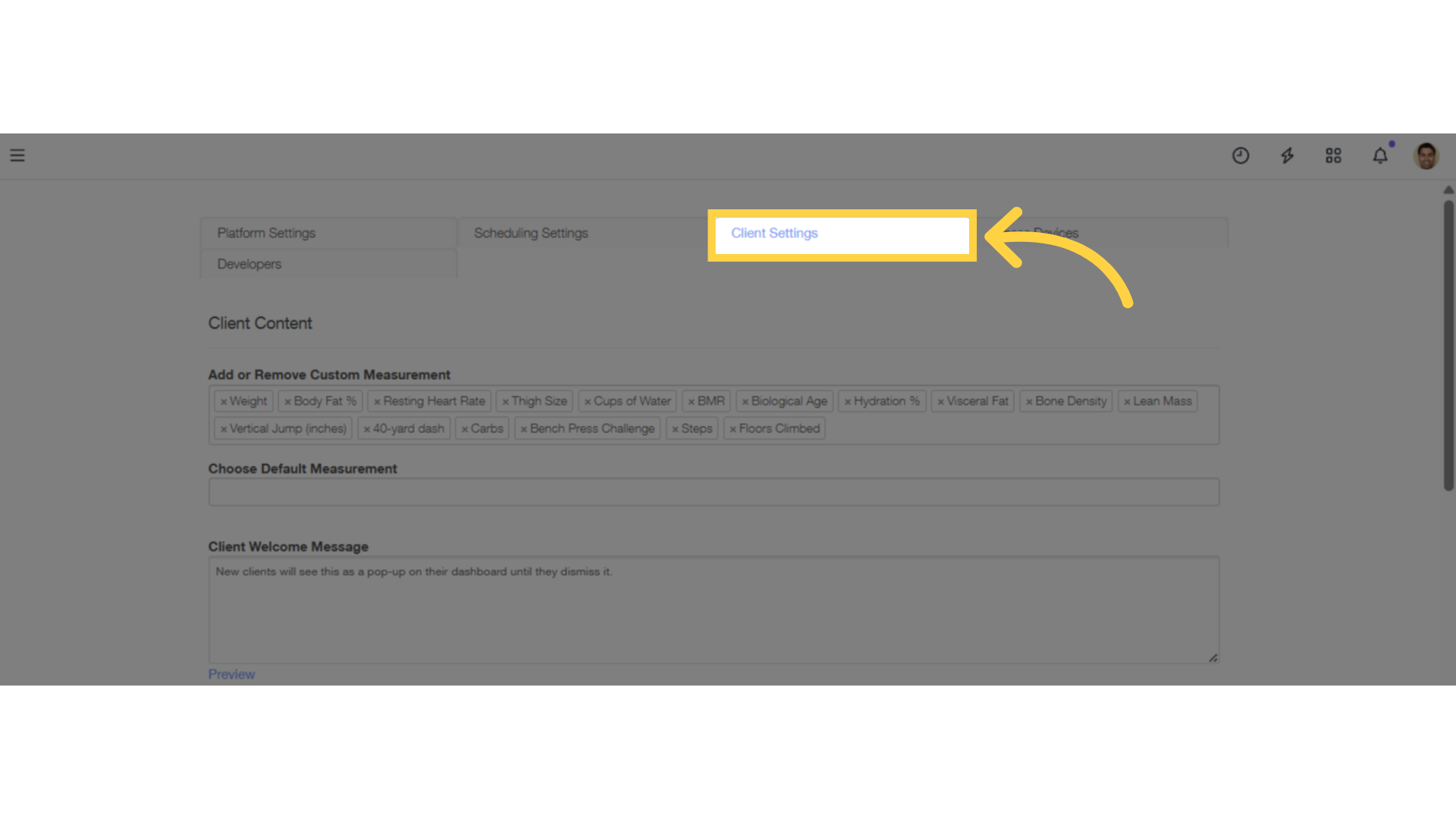 Click the 'Client Settings' tab.