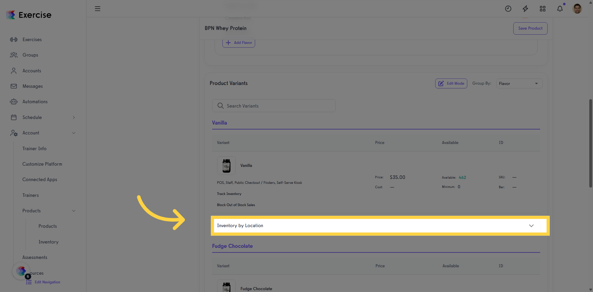 Click 'Inventory by Location'