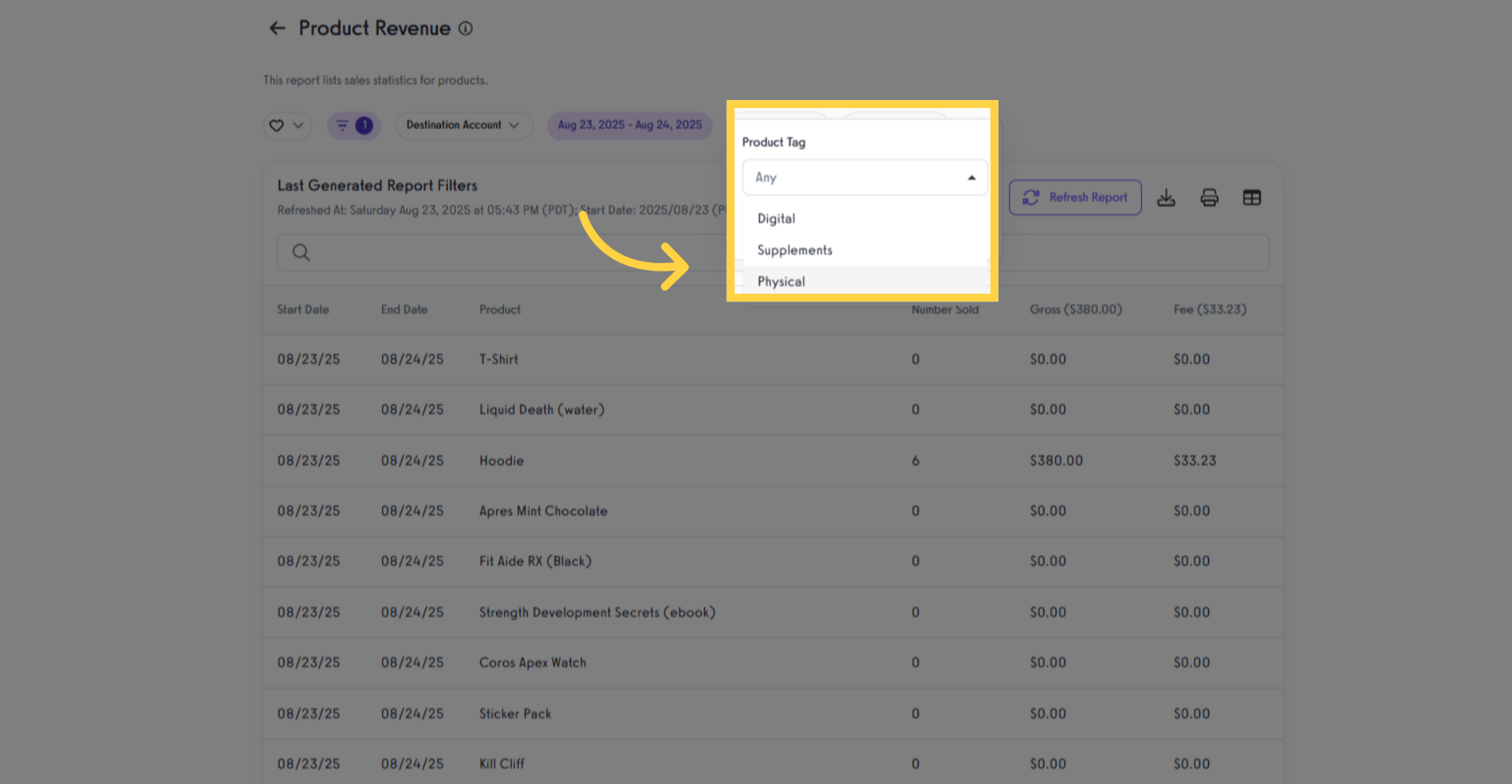 Select Product Tag