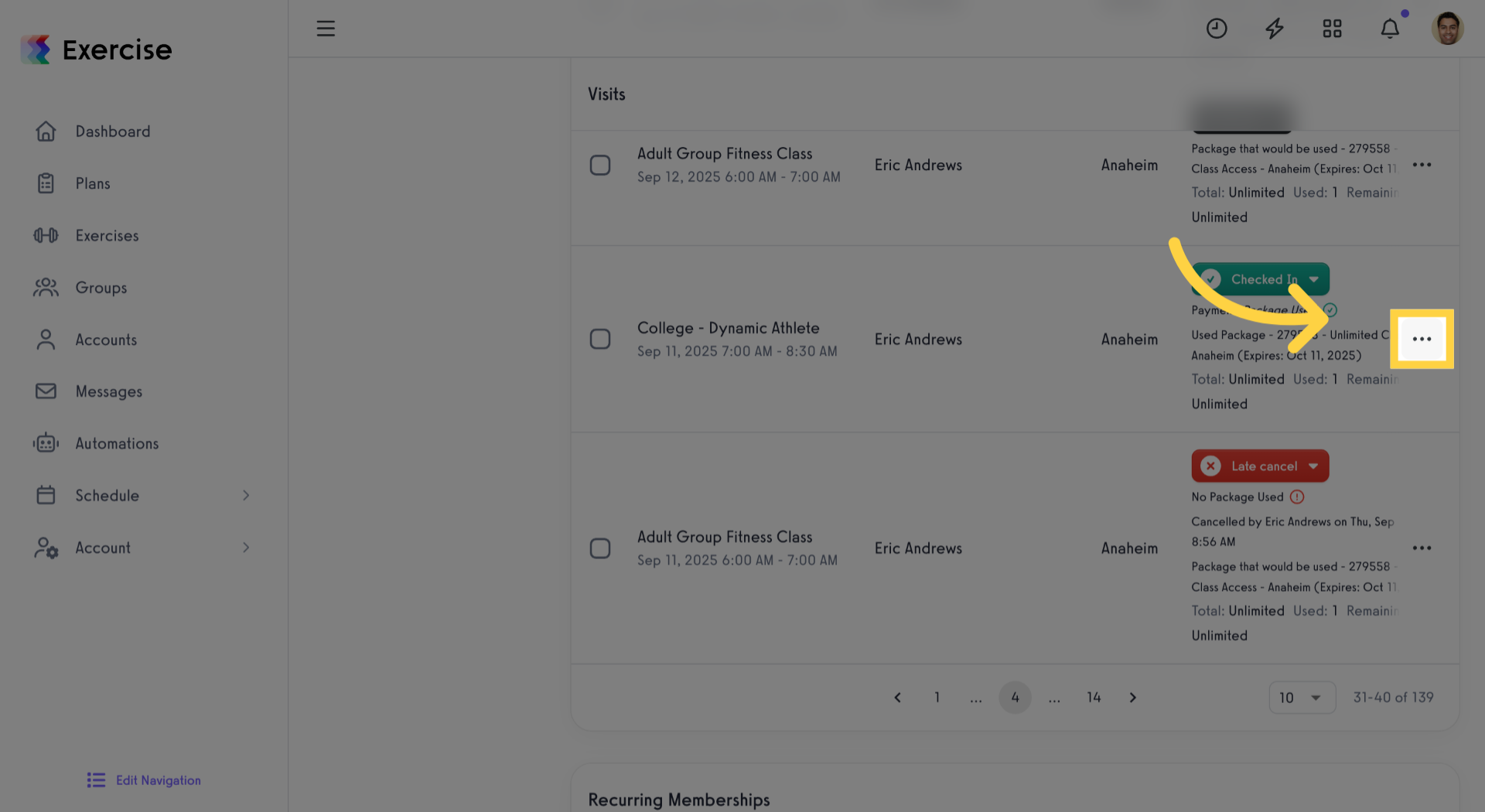 Visit options menu