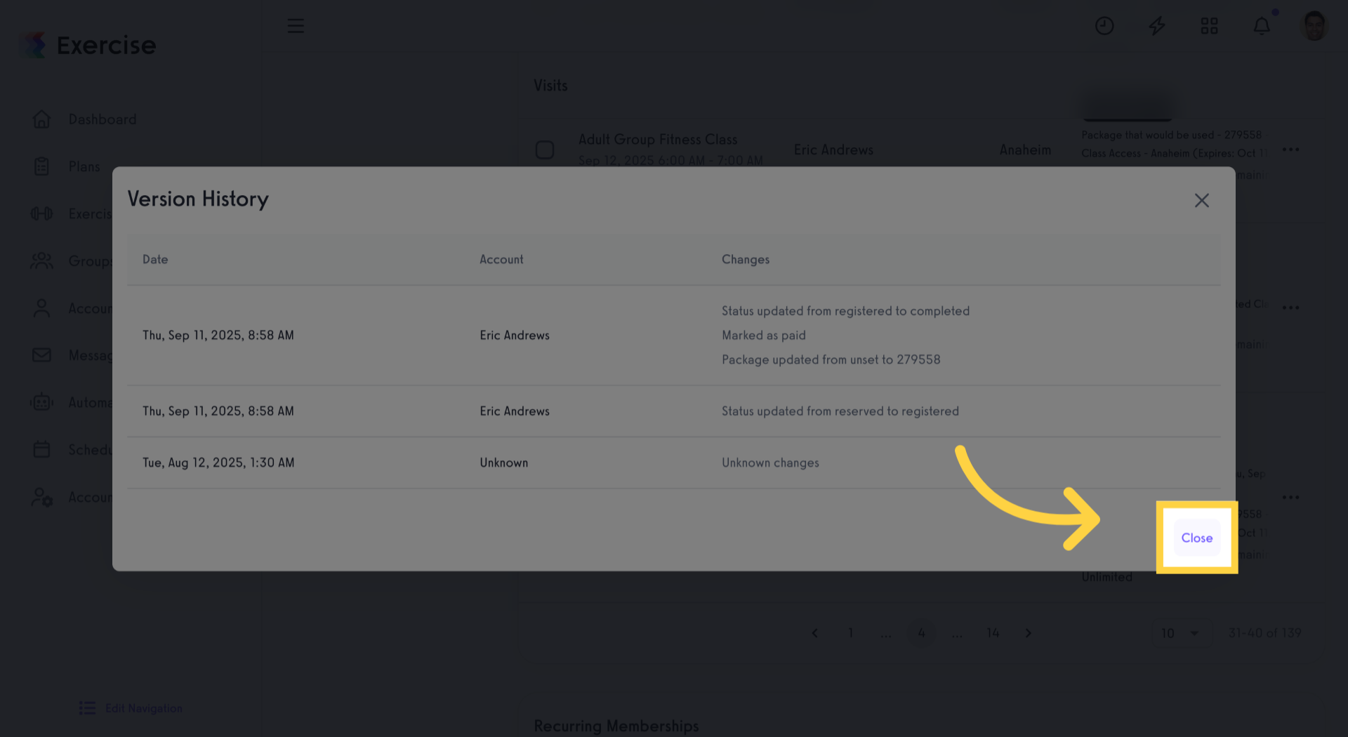 Closing the version history view