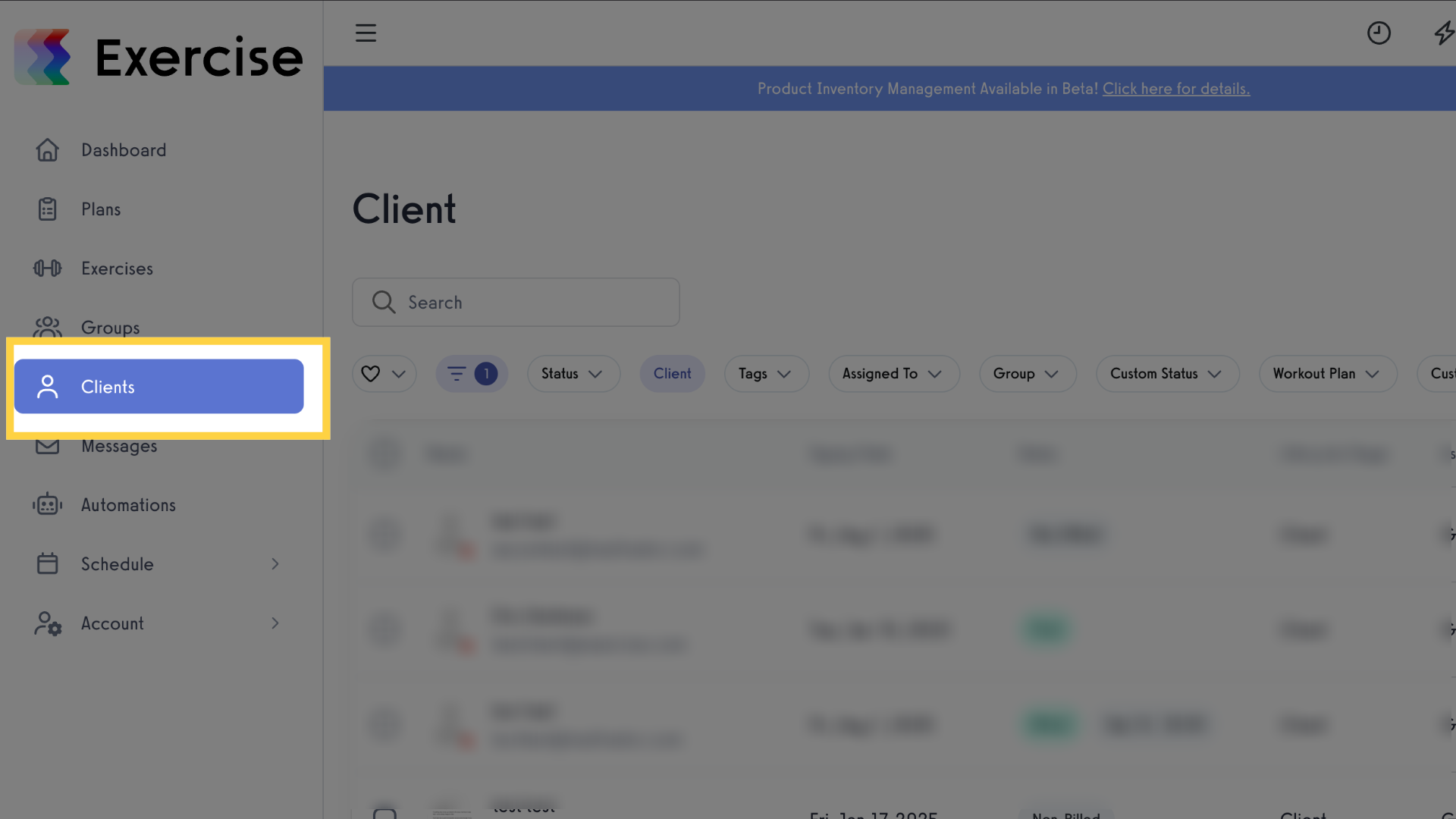 Open Clients and find the client
