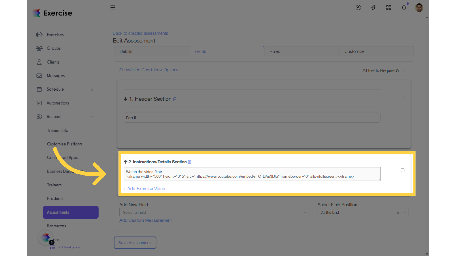 Enter the video's embed code.