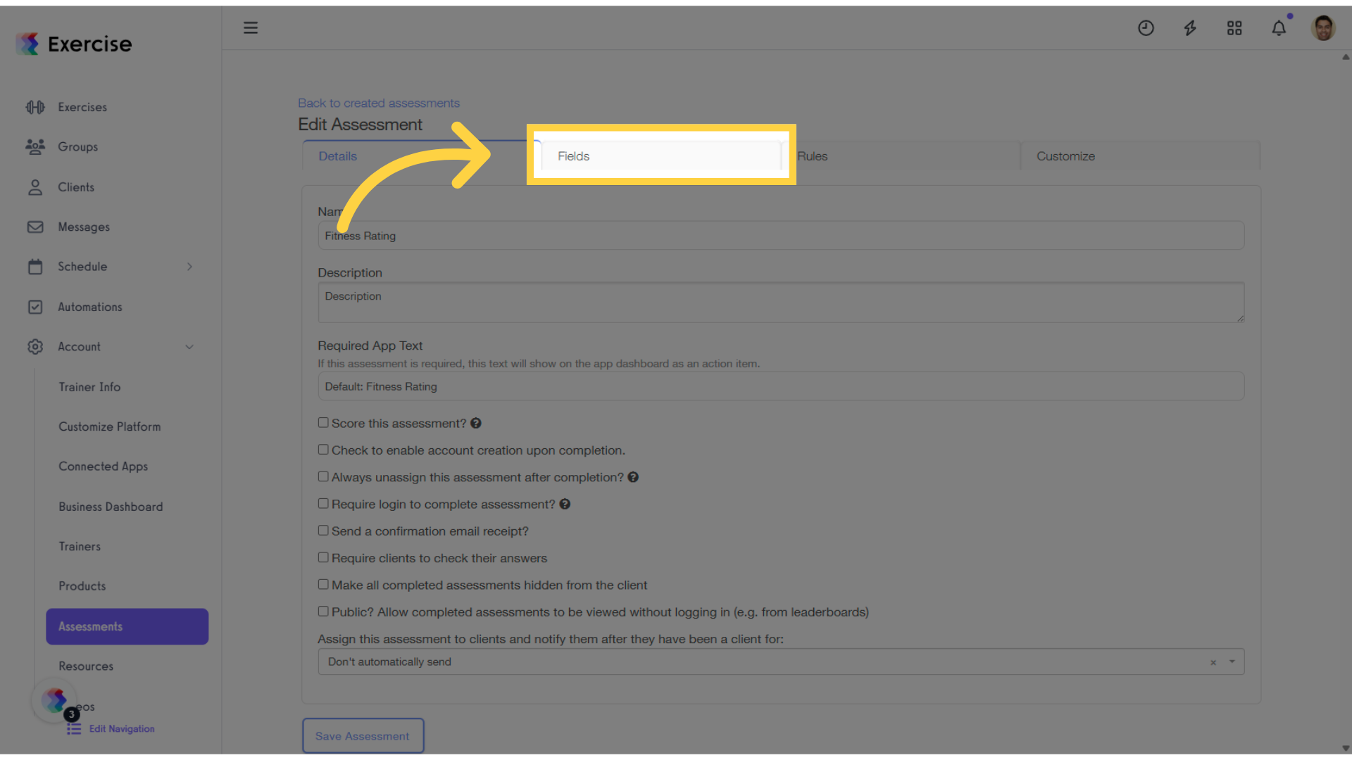 Click 'Fields' tab.