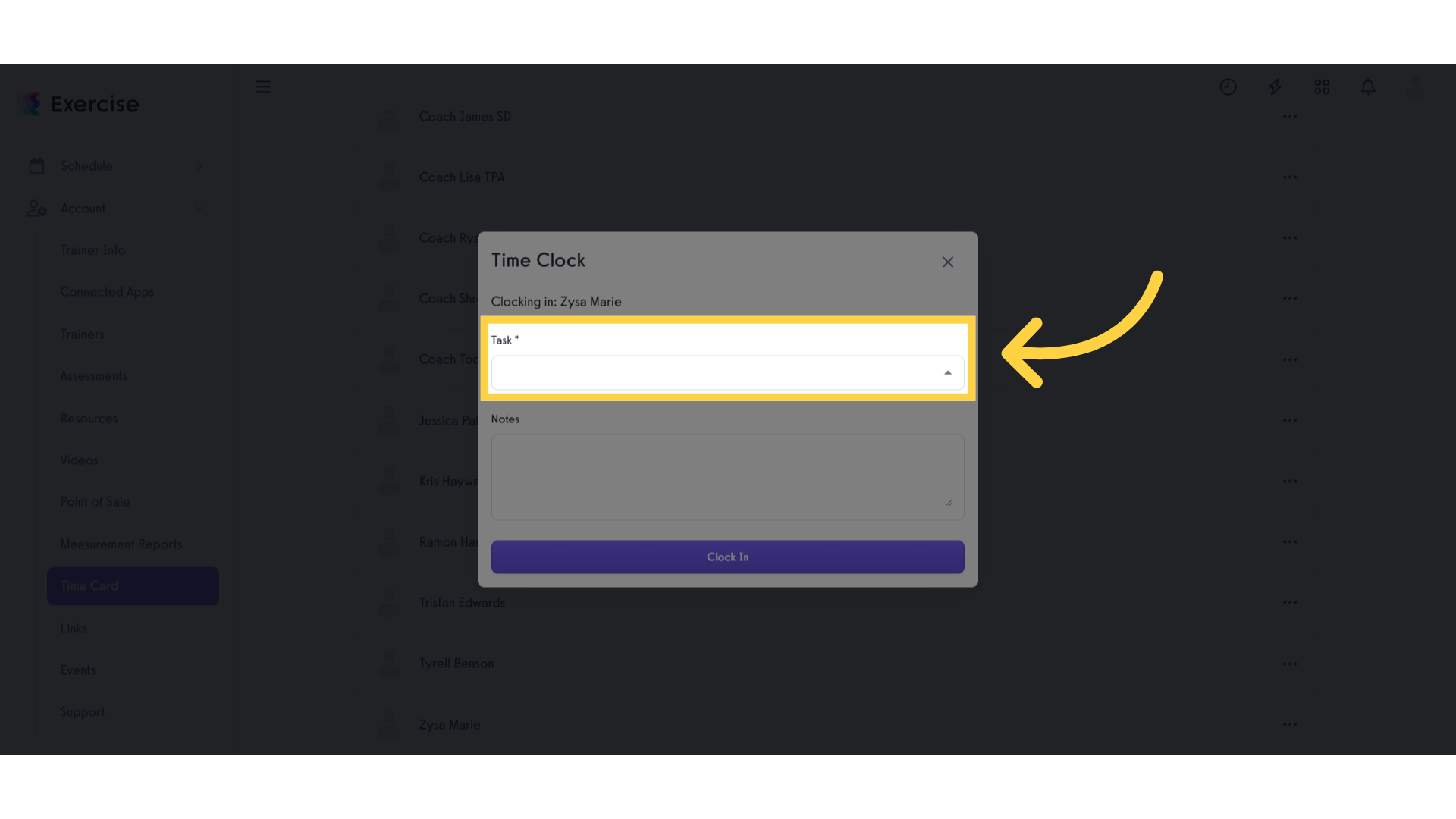 Select 'Task' dropdown list.