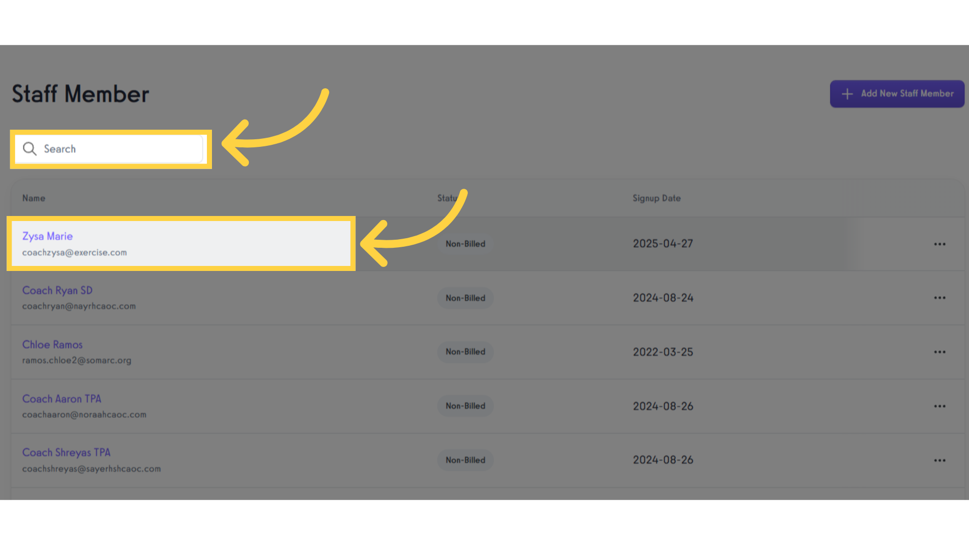 Search or select trainer.