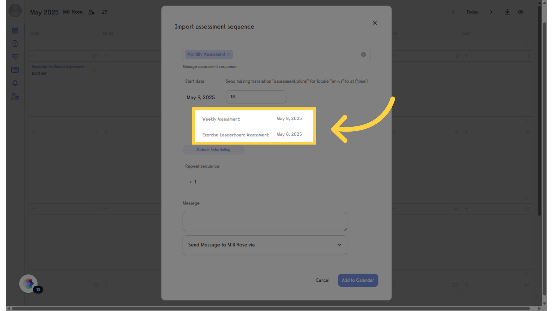 Customize dates for weekly and exercise leaderboard assessments.