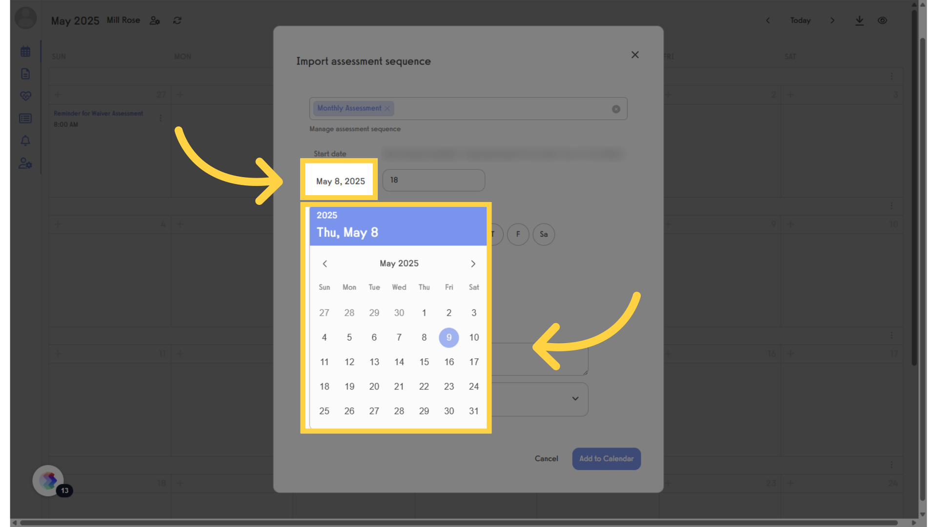 Click the current date under 'Start Date.'