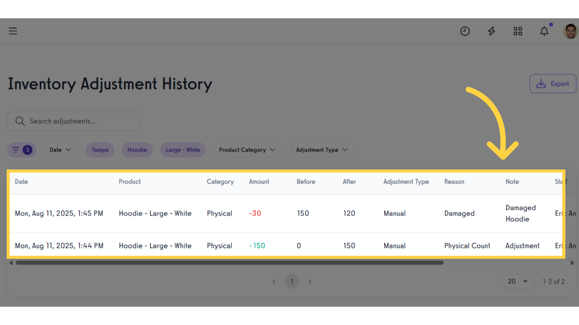 Filter by Location, Product and Product Variant