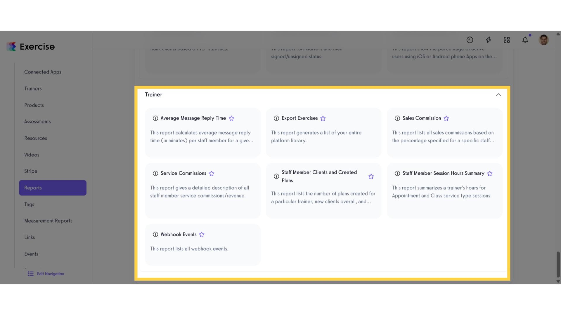 View Trainer Report Section