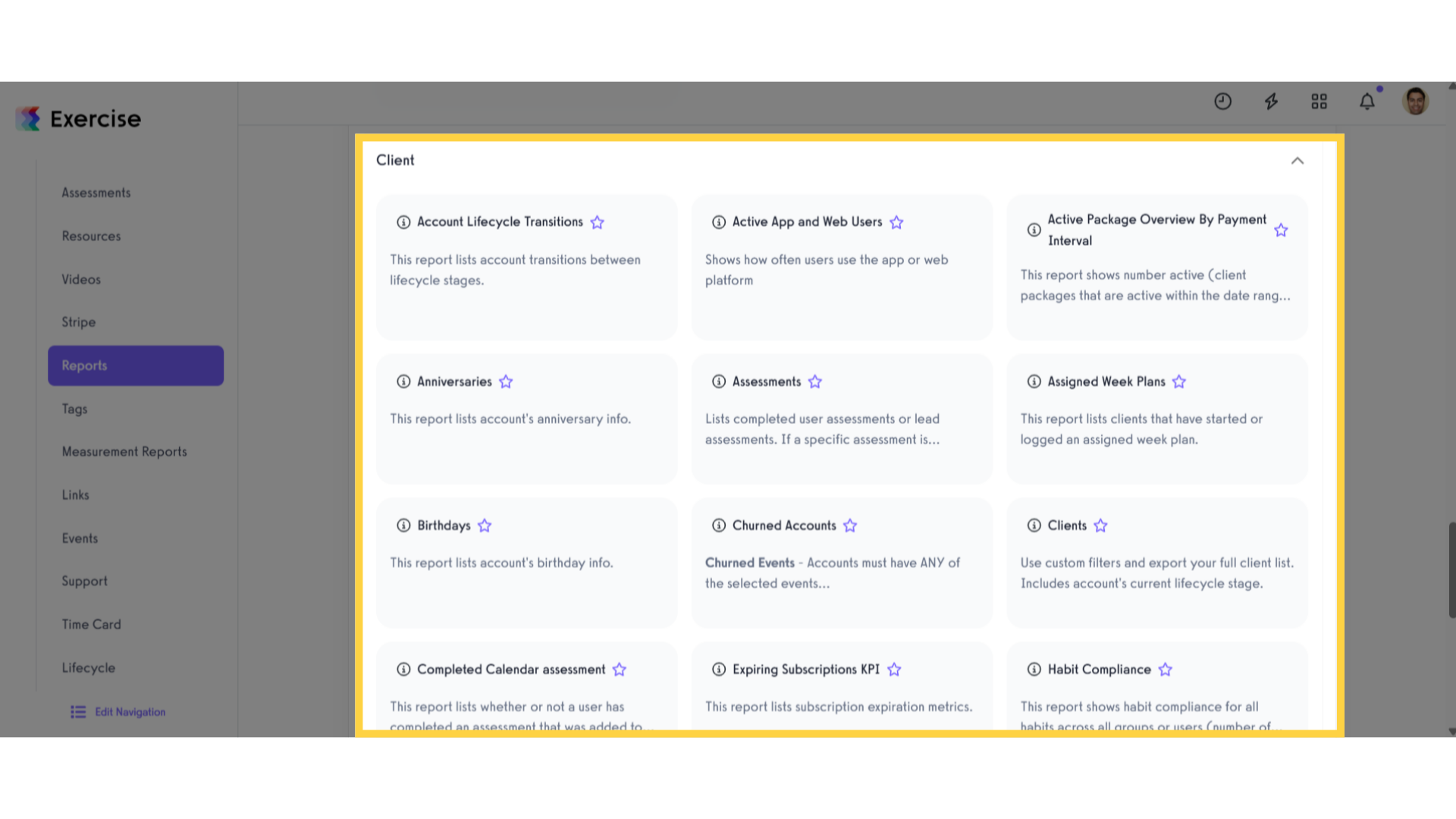 View Client Report Section