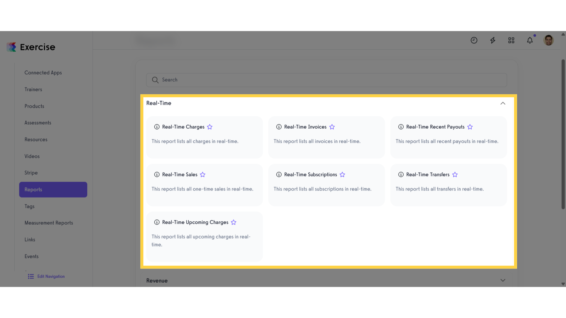 View Real-Time Report Section