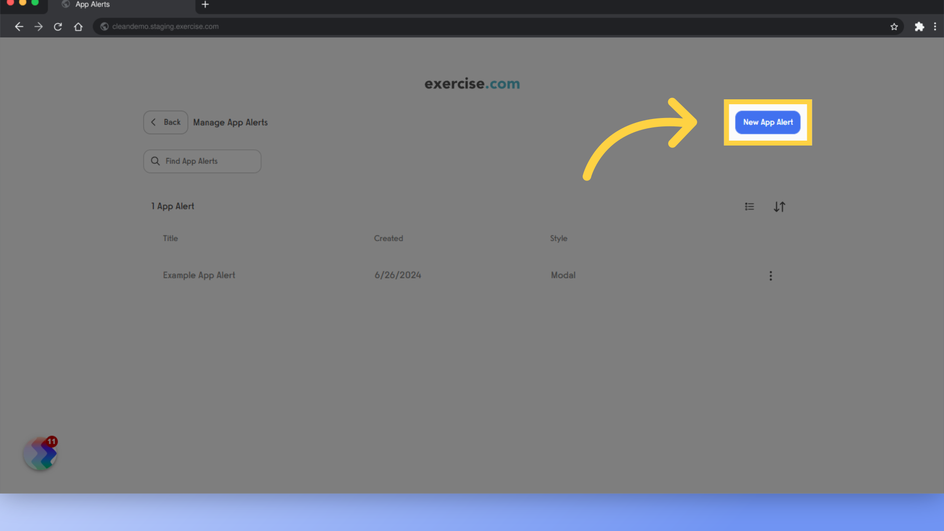 Click the 'New App Alert' button.