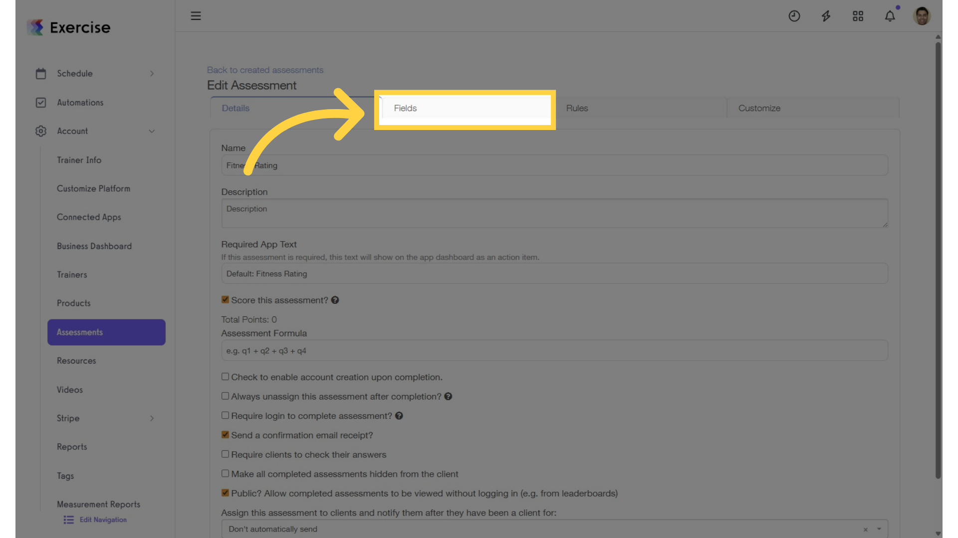 Click 'Fields' tab.