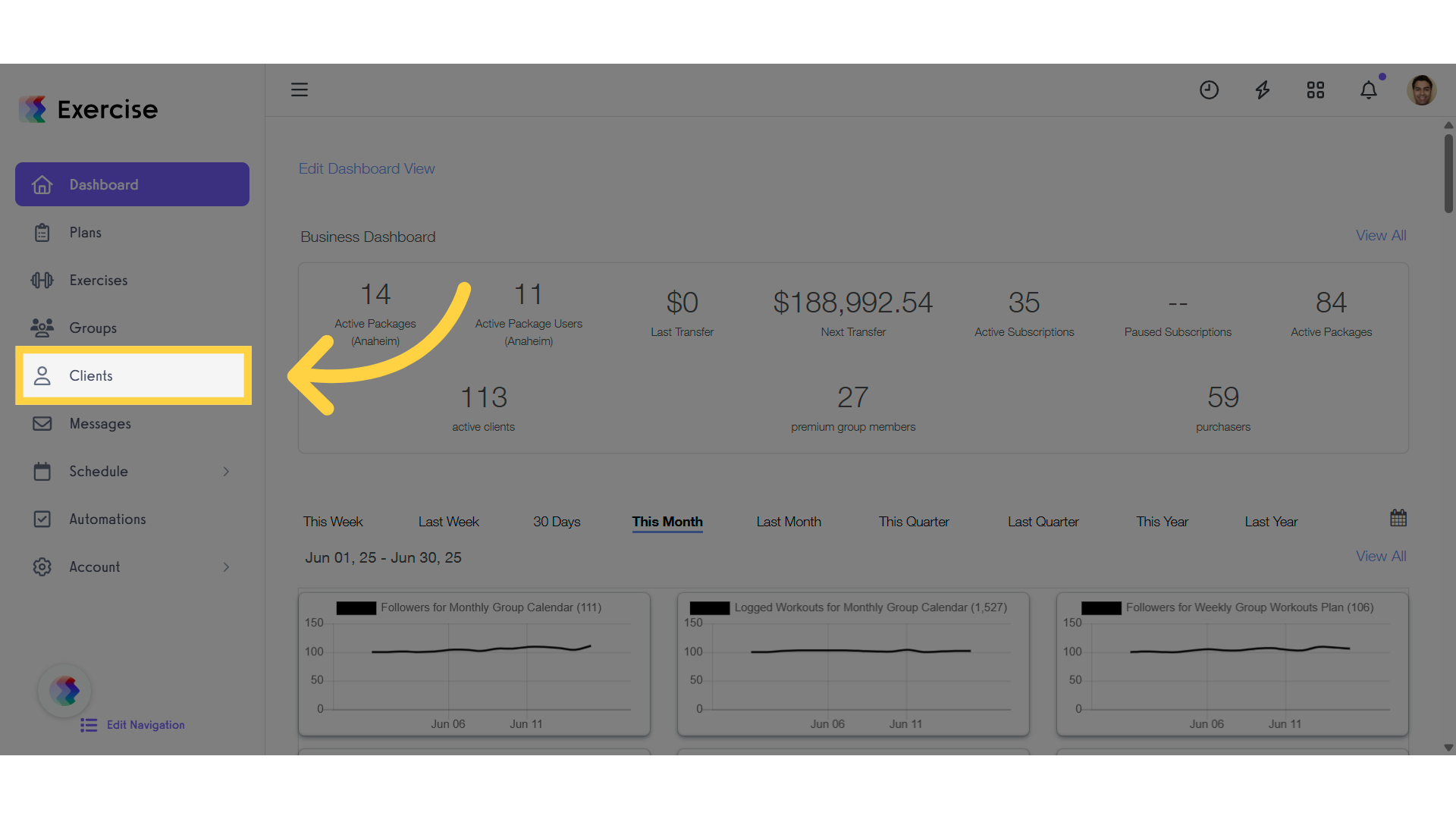 Click on the āClientsā tab in the left sidebar.