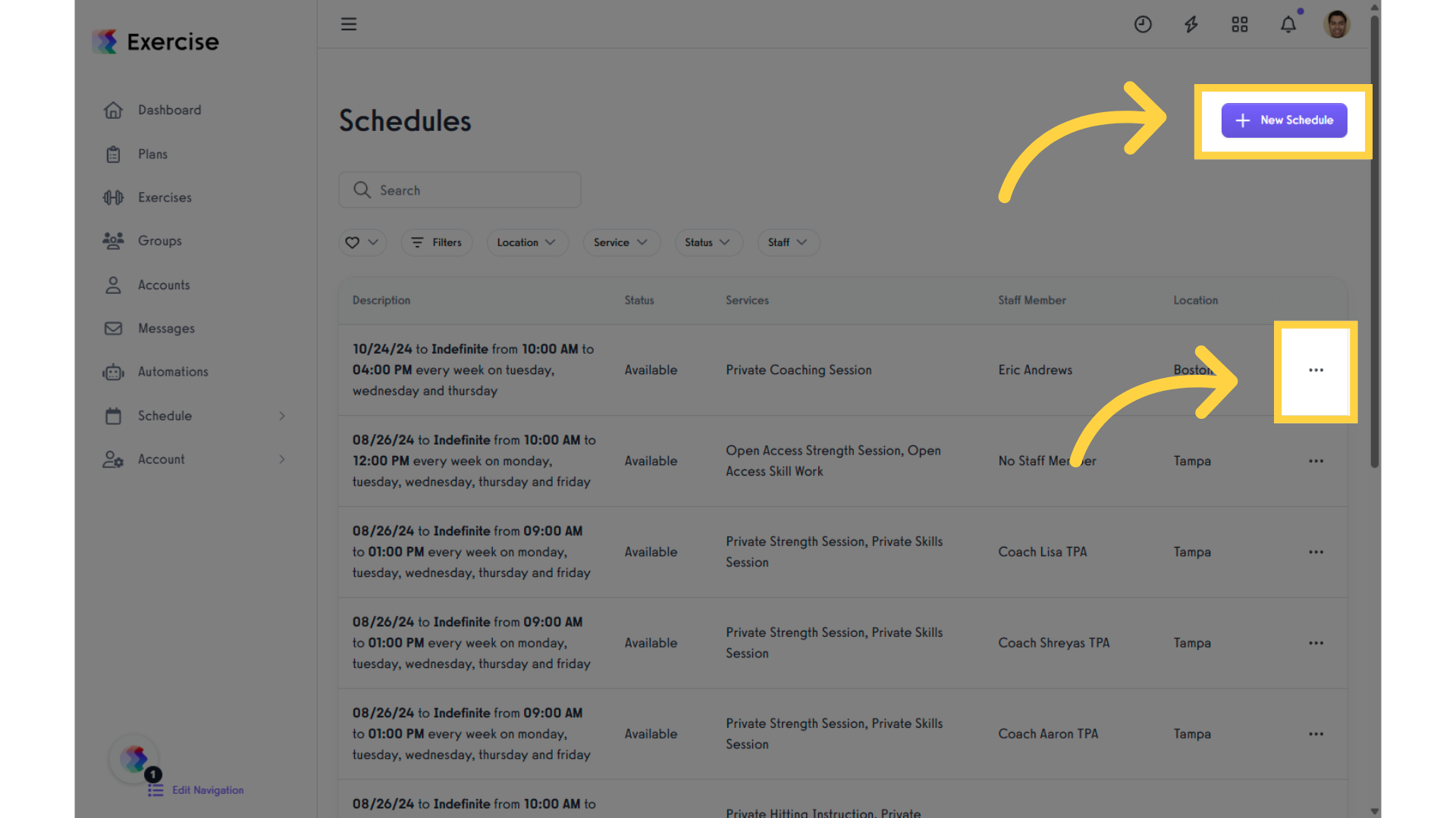 Create a new schedule or edit an existing one to update your availability.
