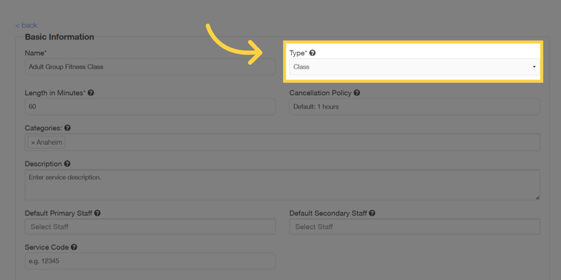 Select 'Class' type.