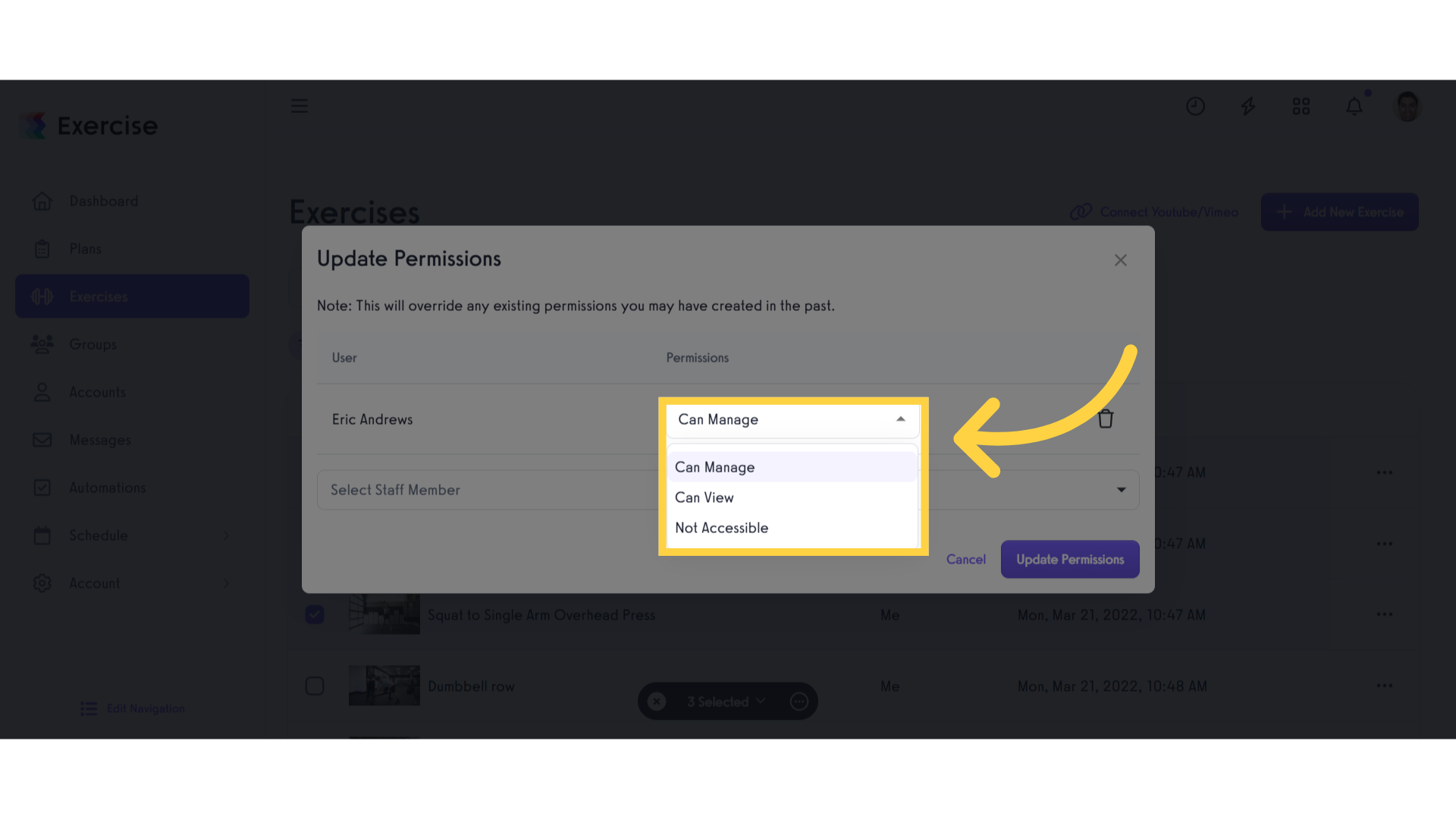 Select Permissions in Exercises