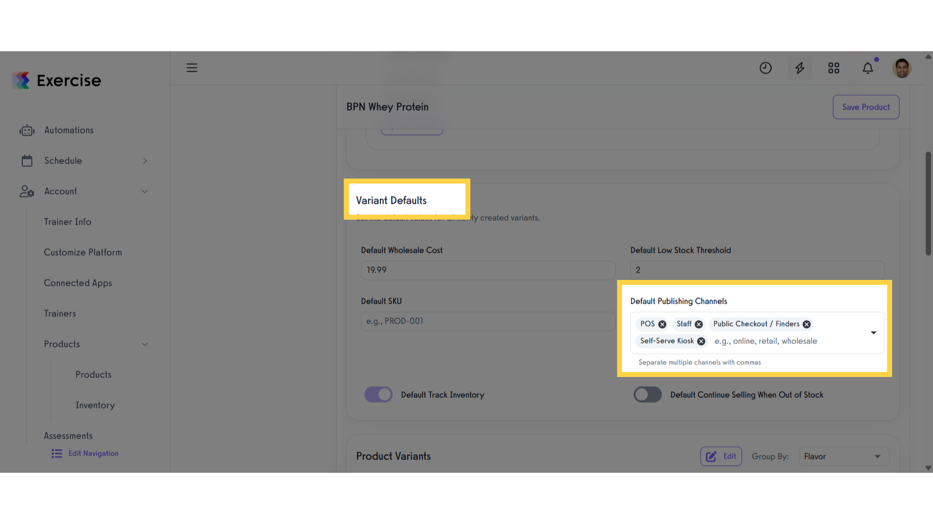 Default Publishing Channels