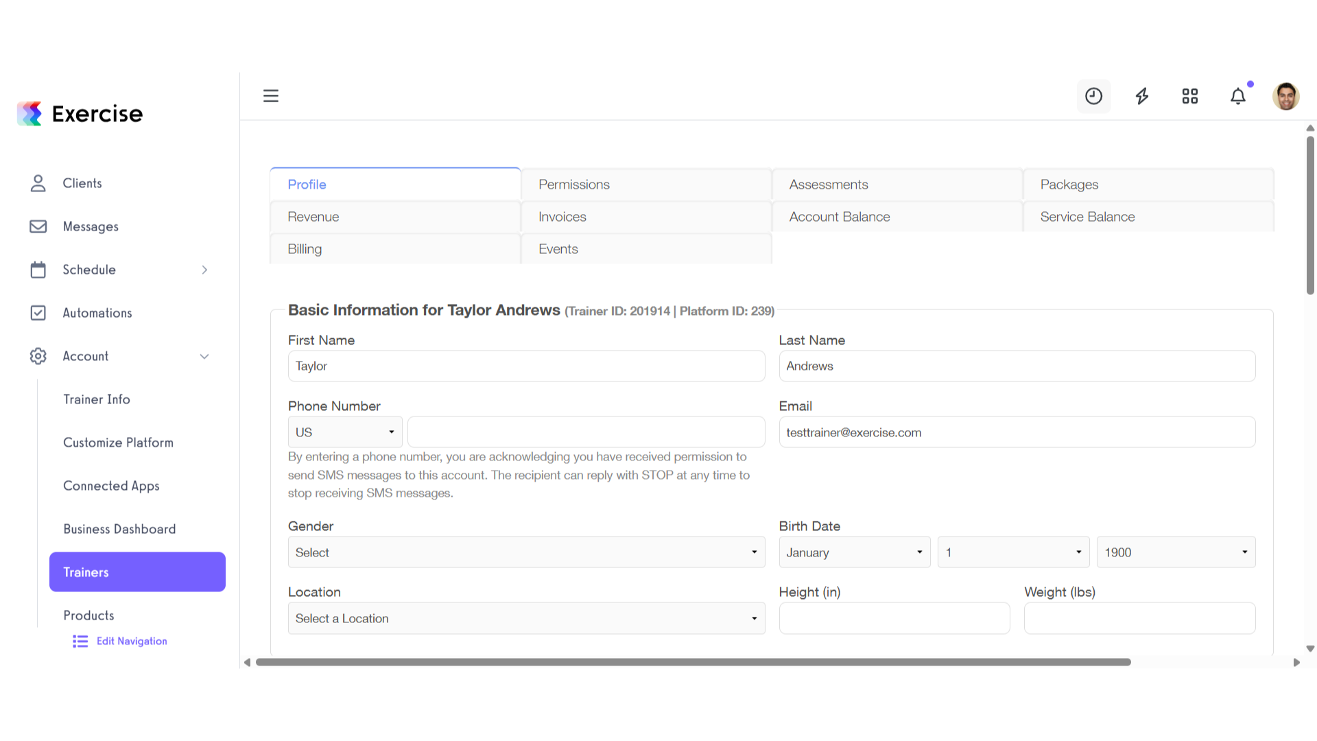 Edit the Sub trainer's Account Information