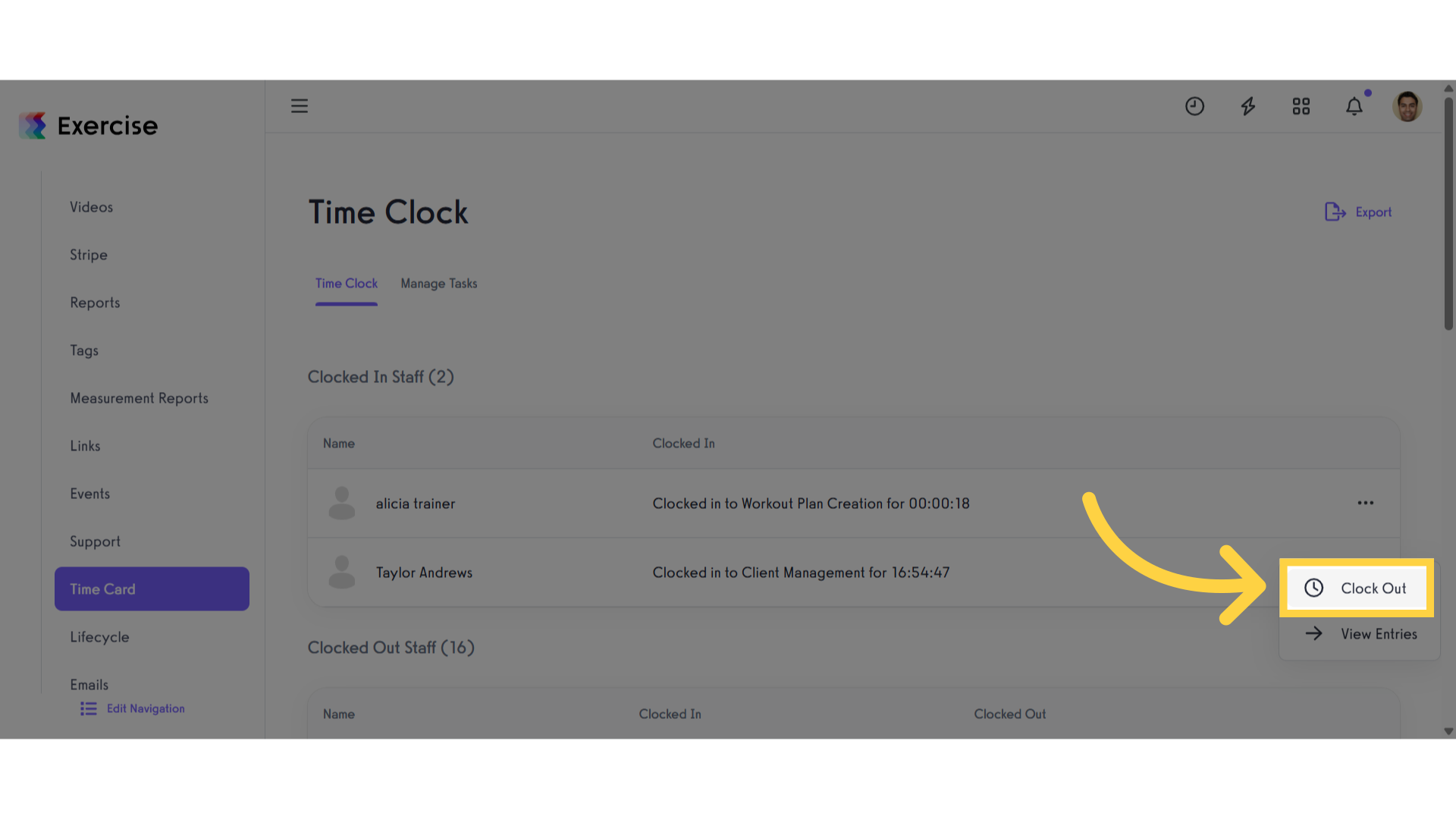 Click 'Clock Out'