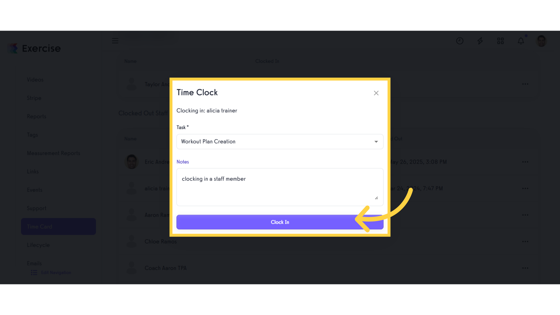 Time Clock Modal