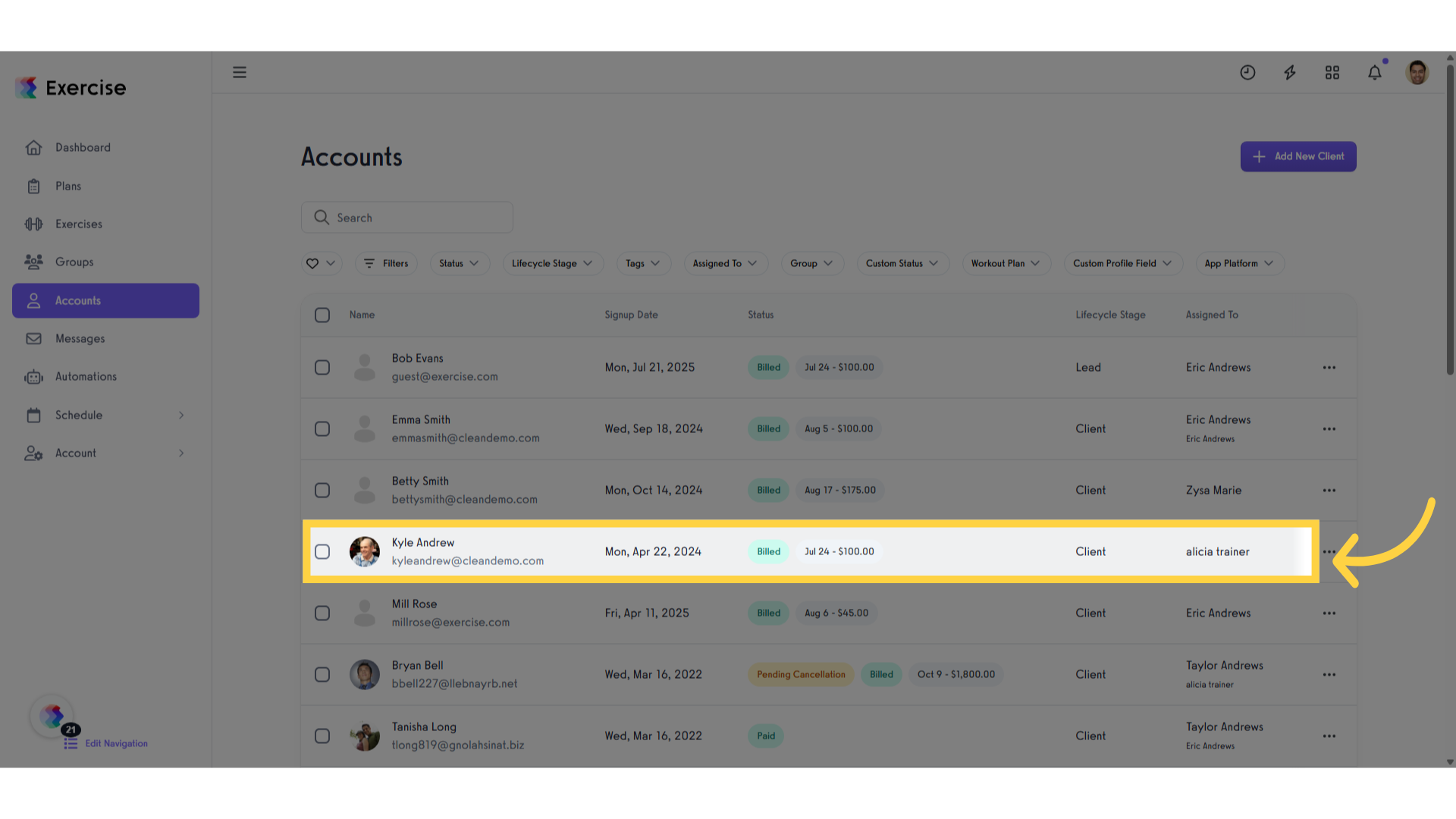 Select a client.