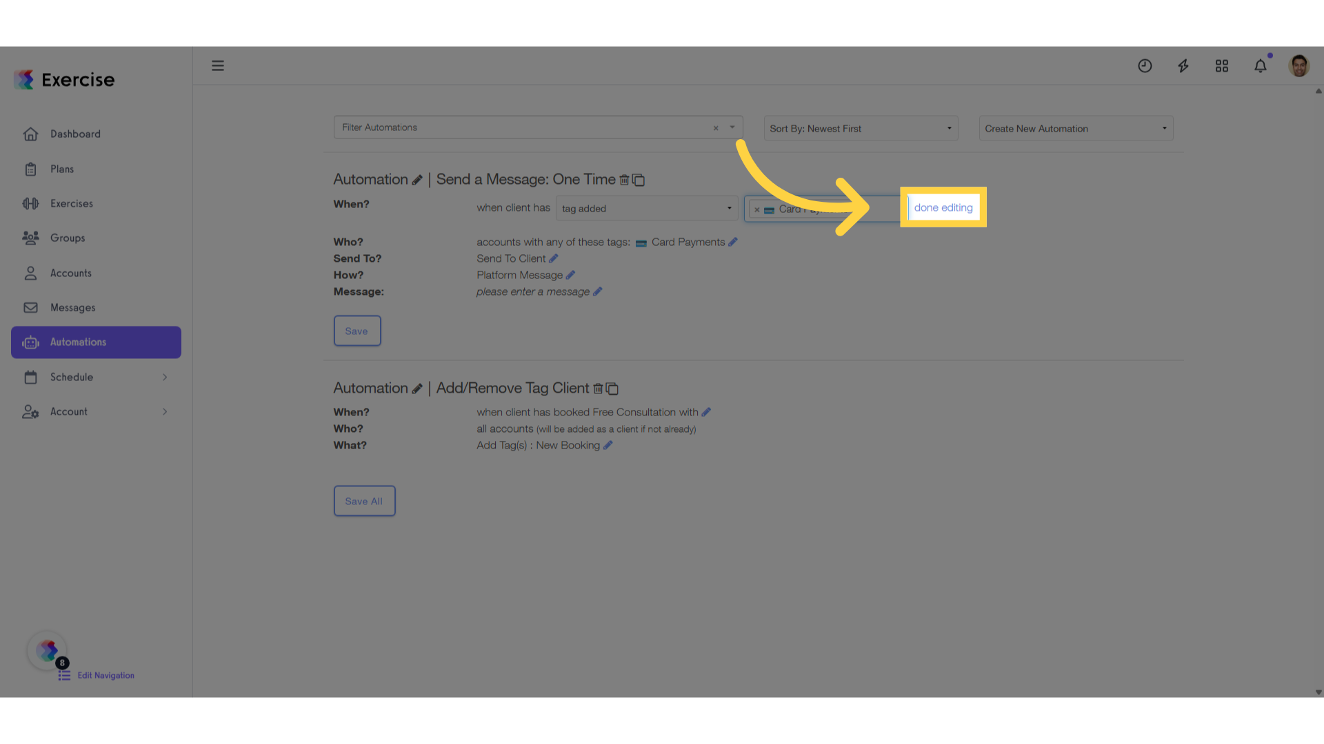 Click 'done editing'