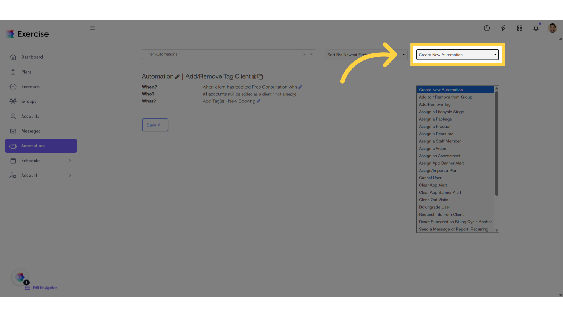 Click 'Create New Automation'