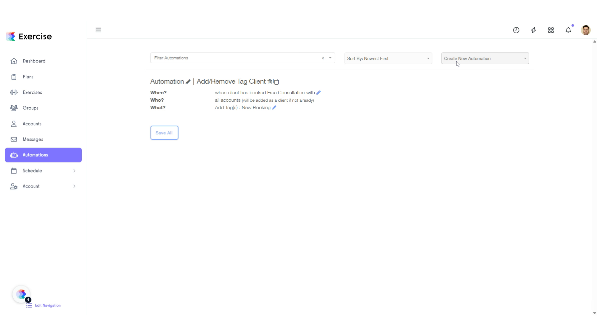 Fill the form of the new automation