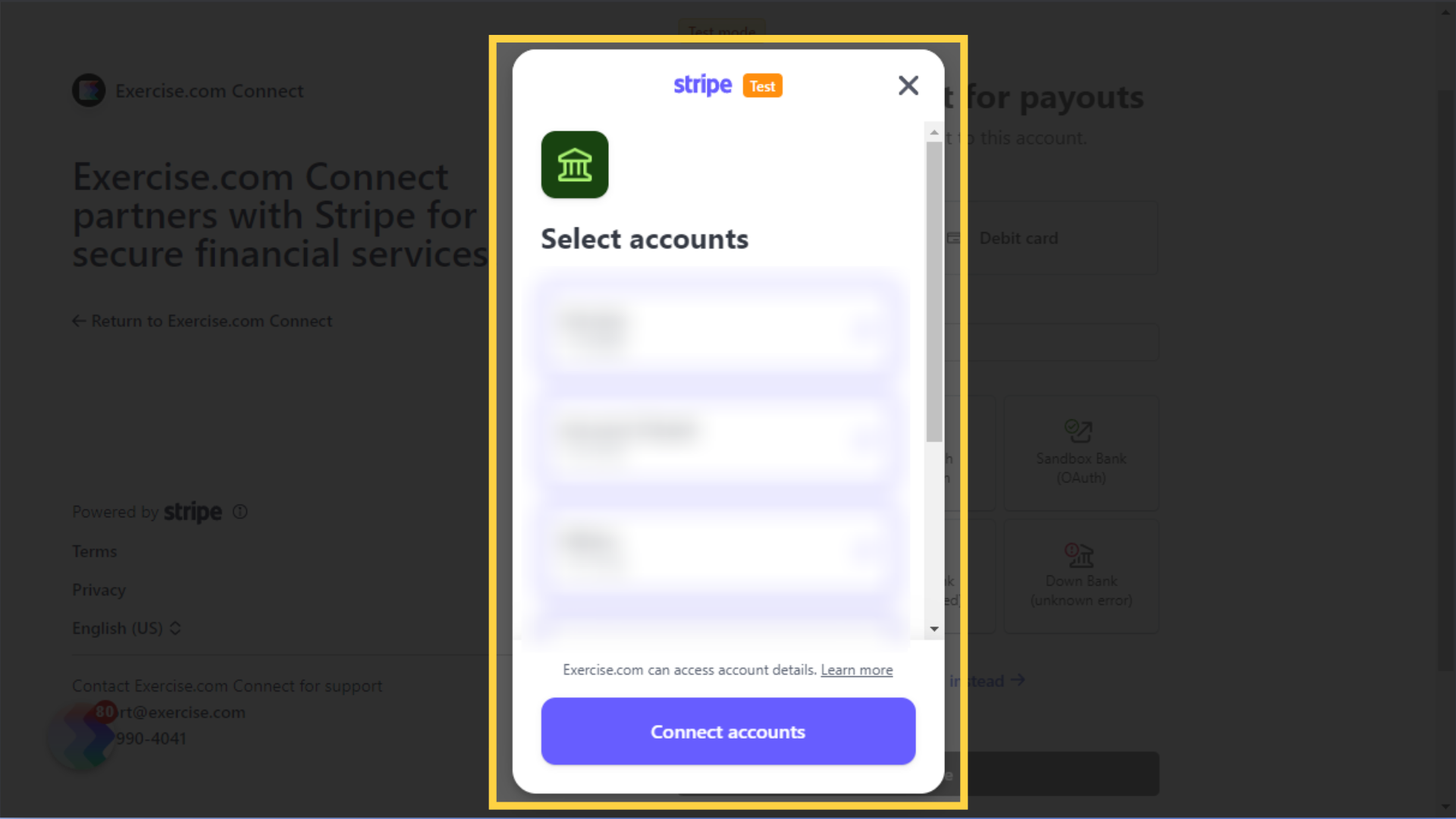 Select the account where you want to receive payouts.