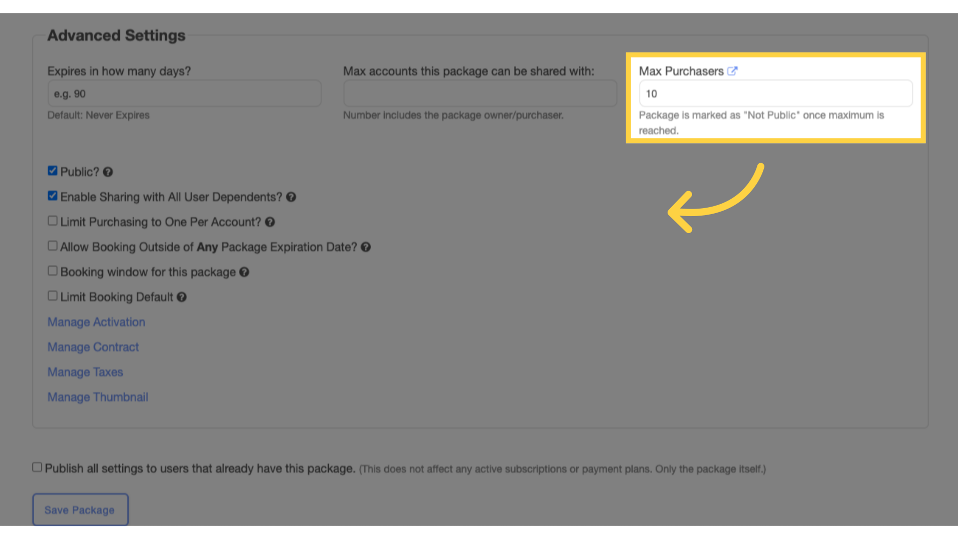 Set 'Max Purchasers'