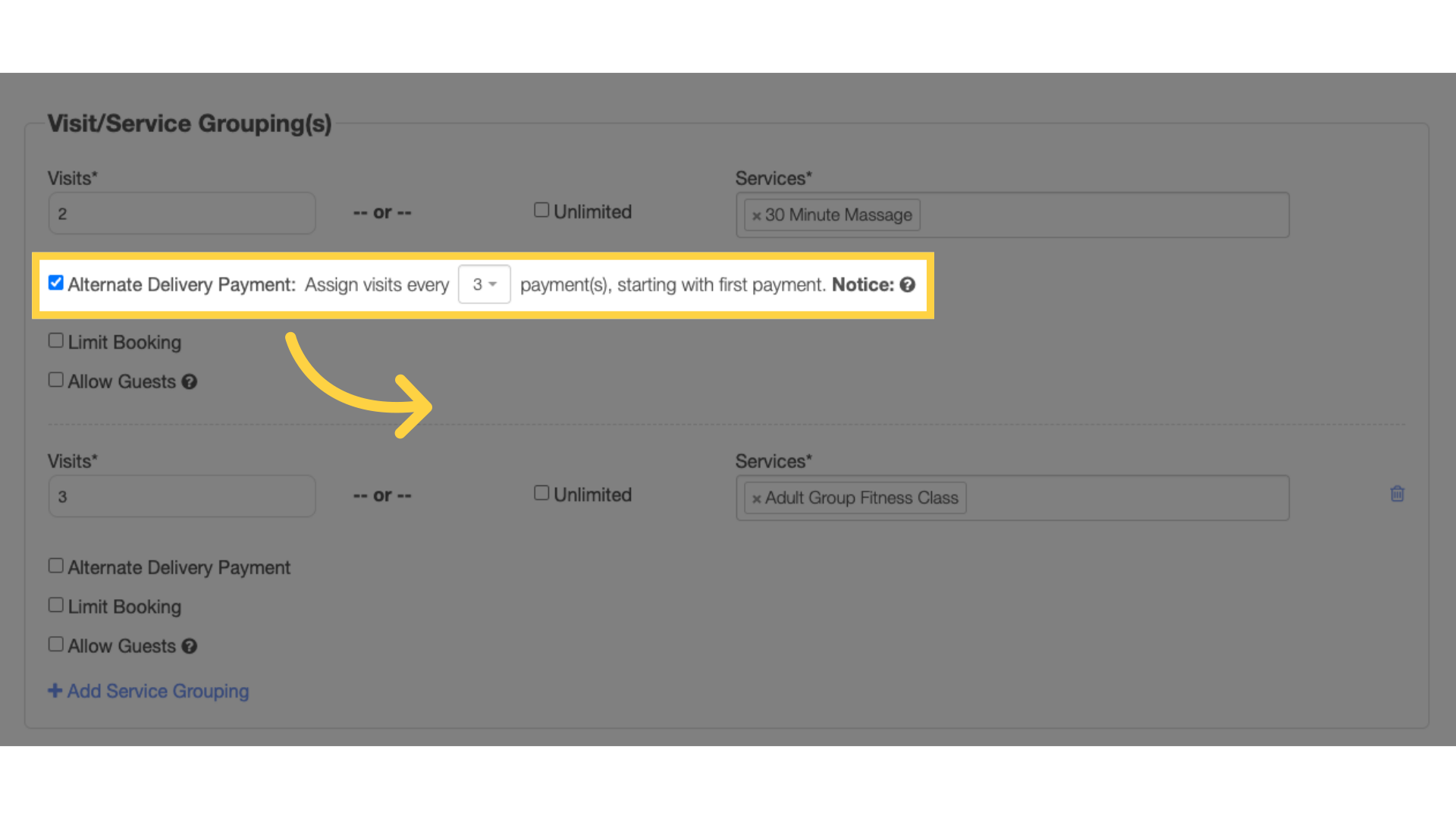 Tick the Alternate Delivery Payment checkbox.
